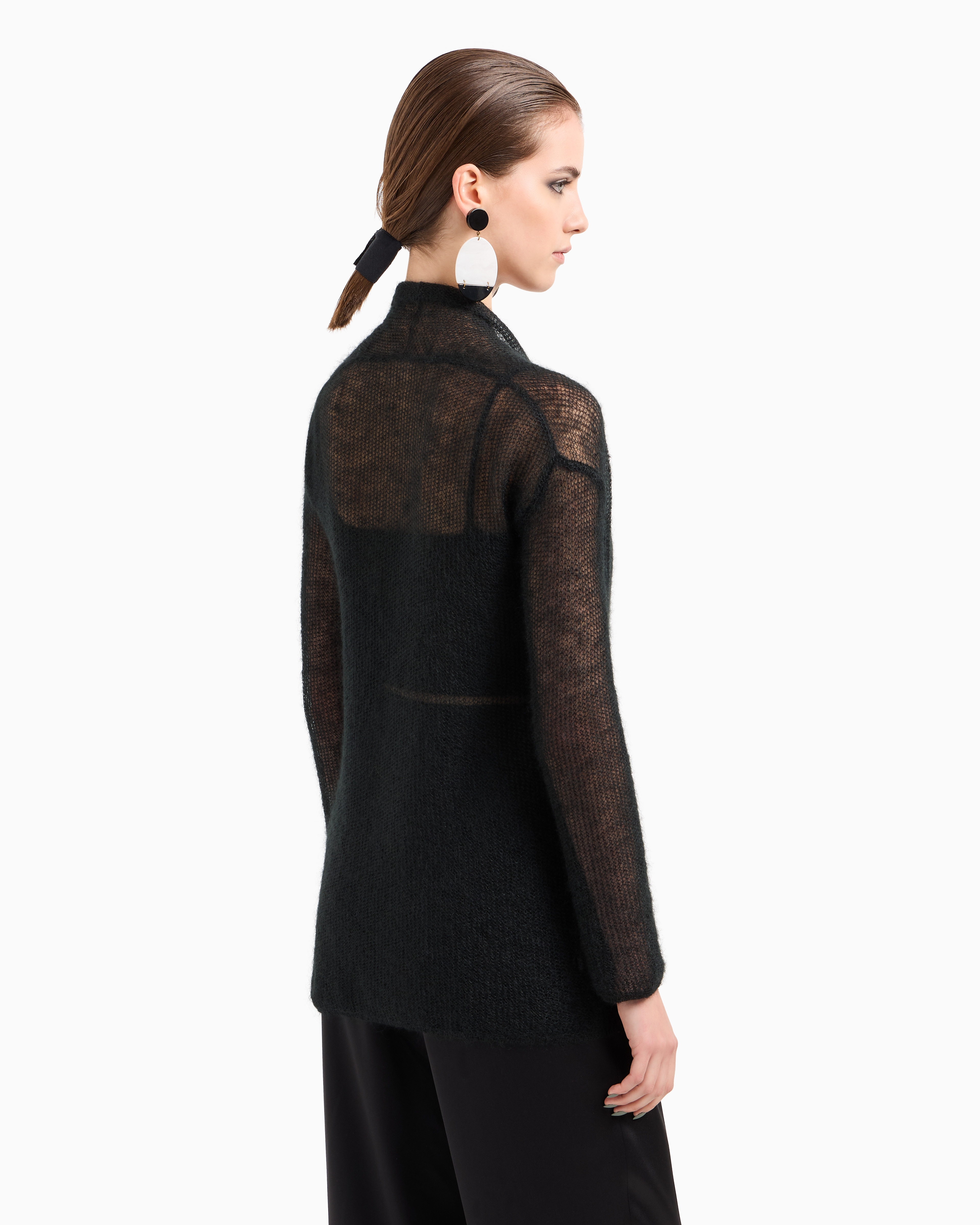 Giorgio Armani Mohair Wool-blend Top And Double-breasted Cardigan Twinset In Black