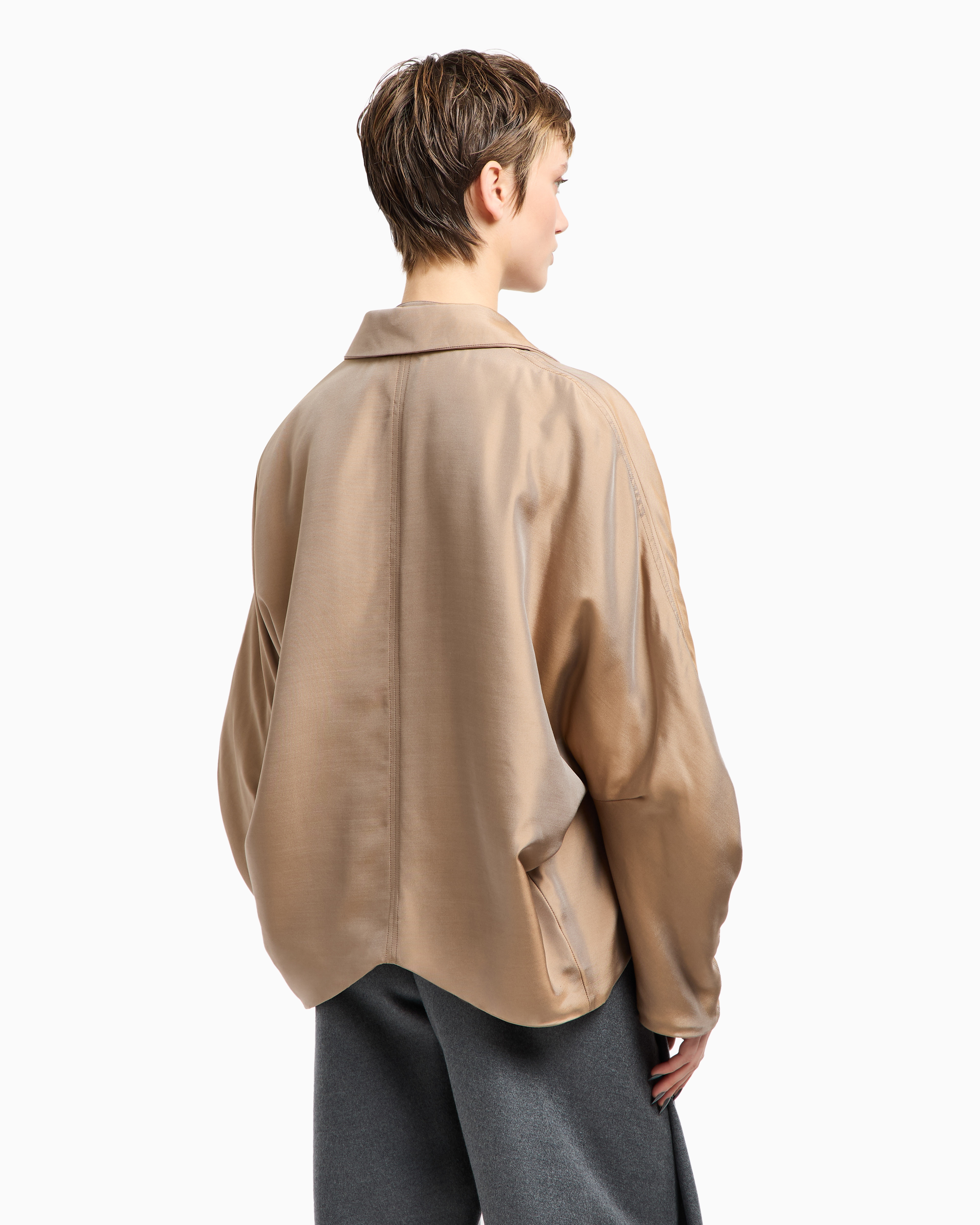 Giorgio Armani Silk Satin Blouson In Neutral