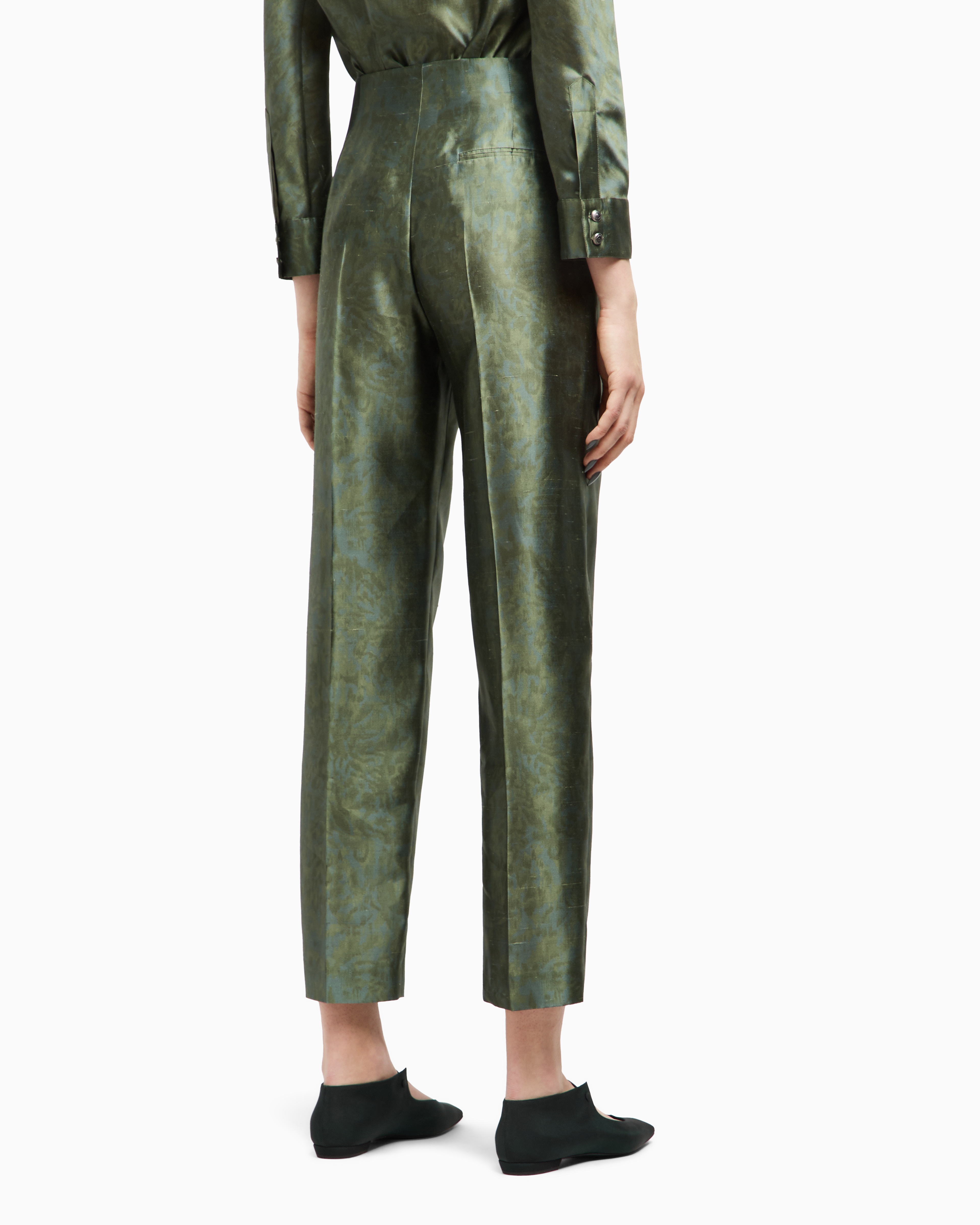 Giorgio Armani Single-pleat Trousers In Printed Silk-shantung In Green
