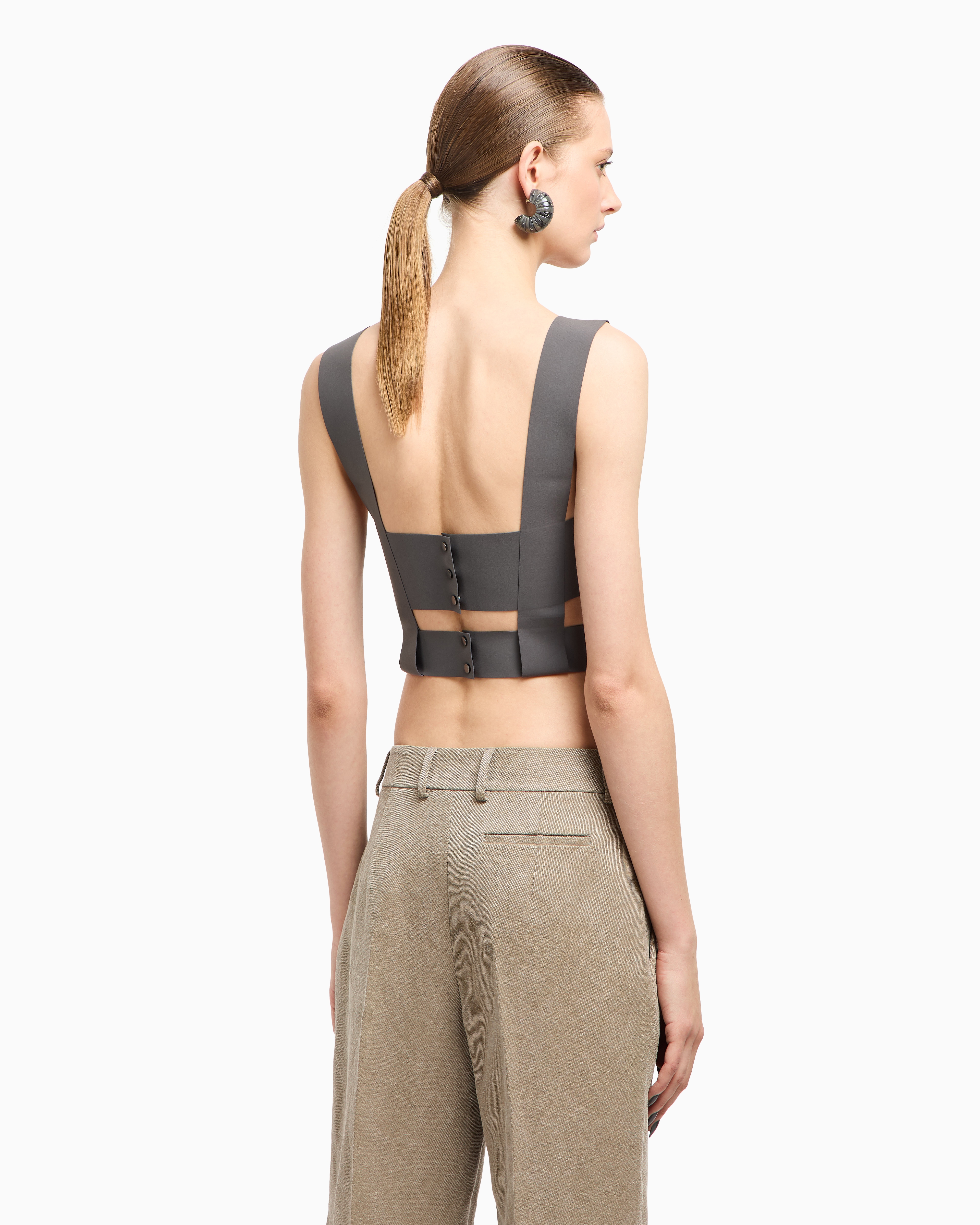 Giorgio Armani Technical Cady Top In Gray