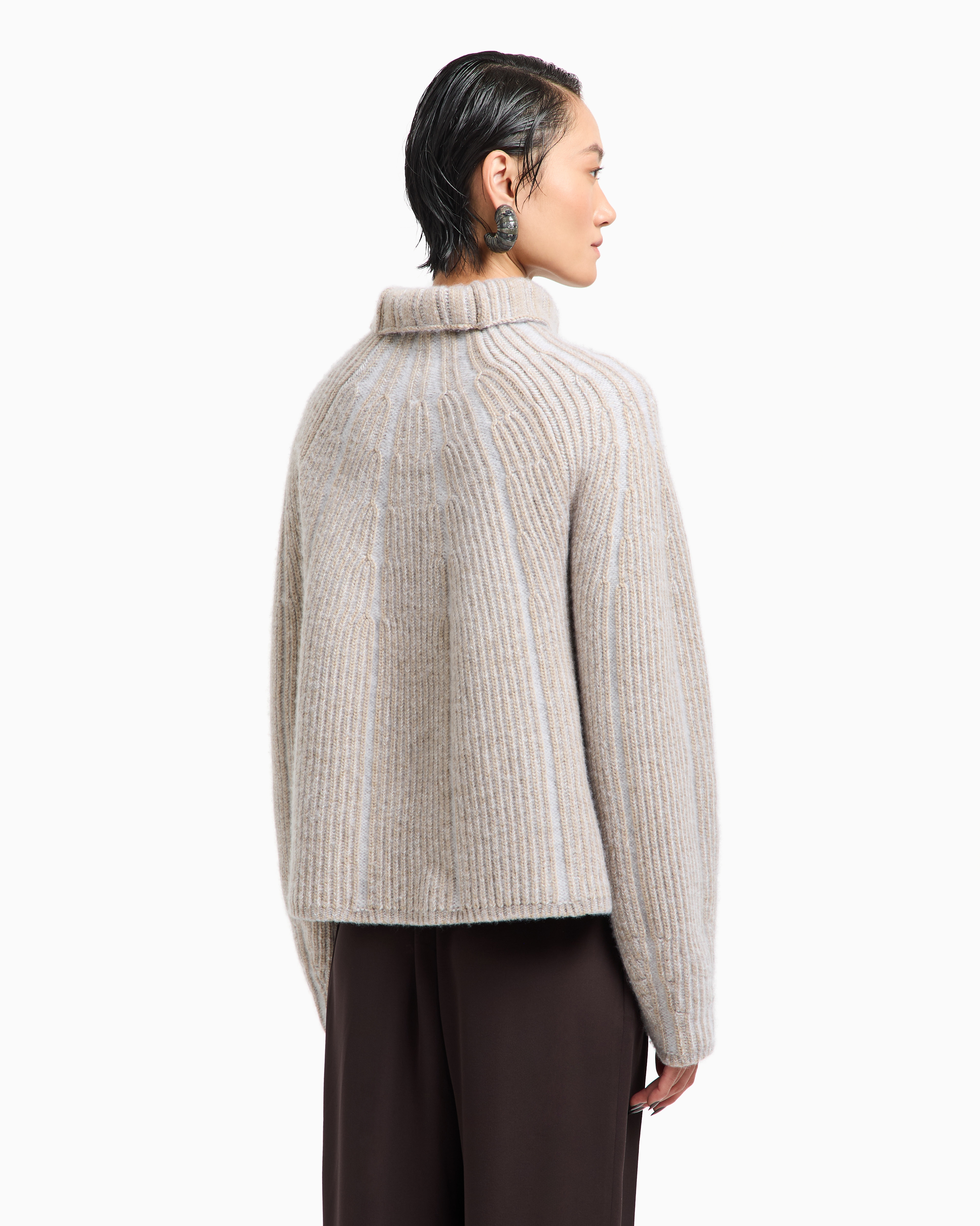 Giorgio Armani Virgin Wool, Cashmere And Silk Mock-neck Jumper In Neutral