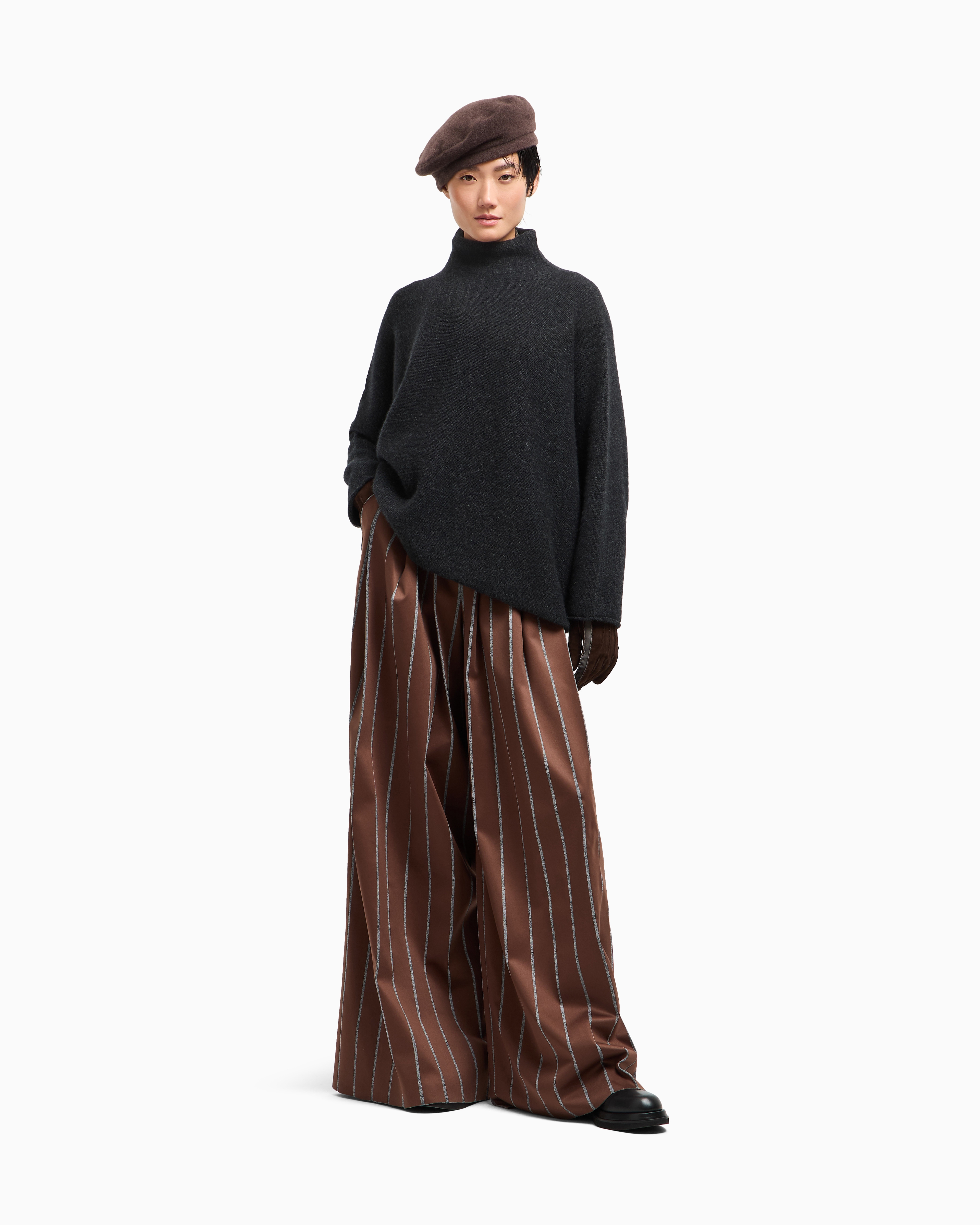 Giorgio Armani Wide-leg Trousers In Chiné-effect Jersey In Brown