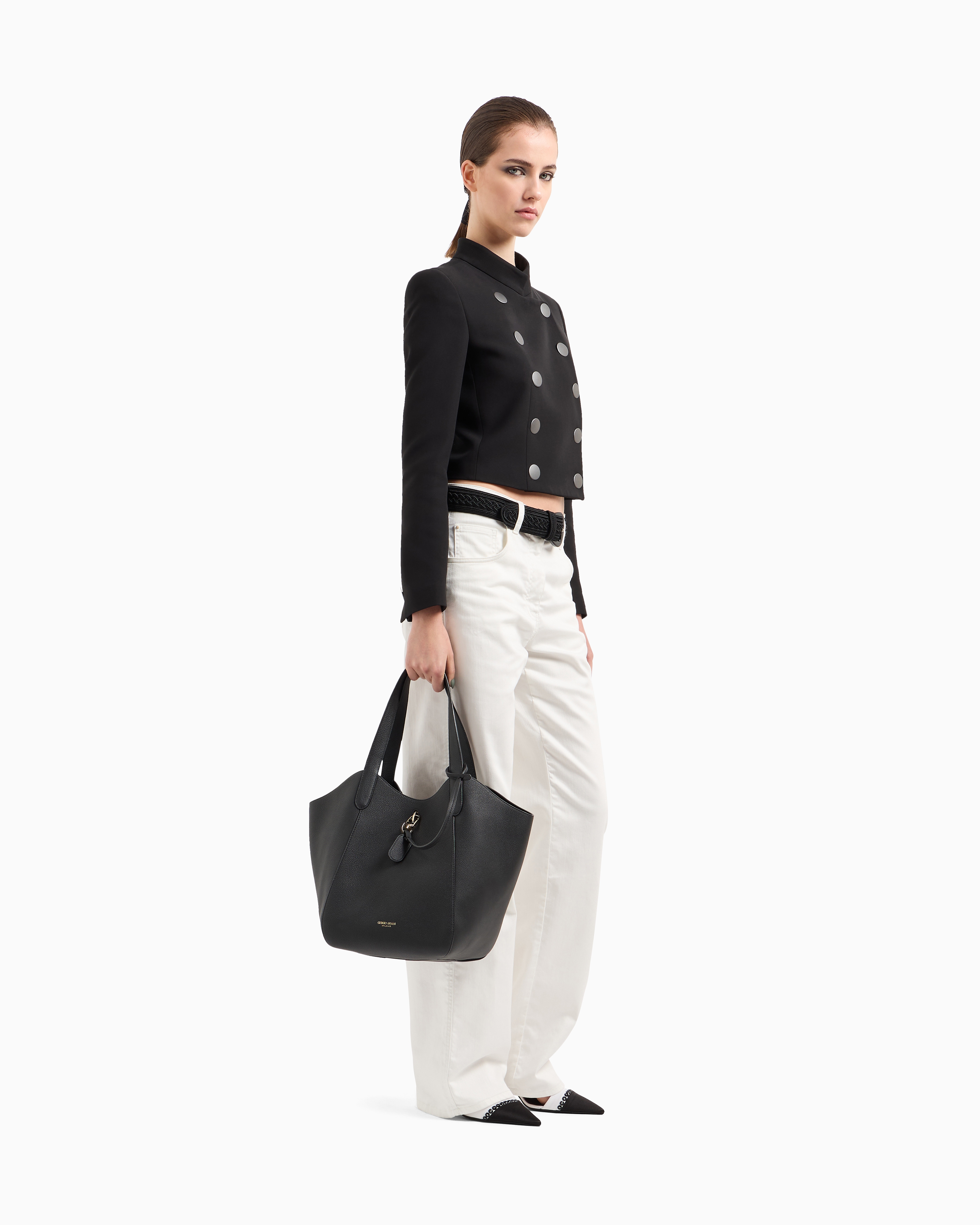 Giorgio Armani Double-breasted Short Jacket In Black