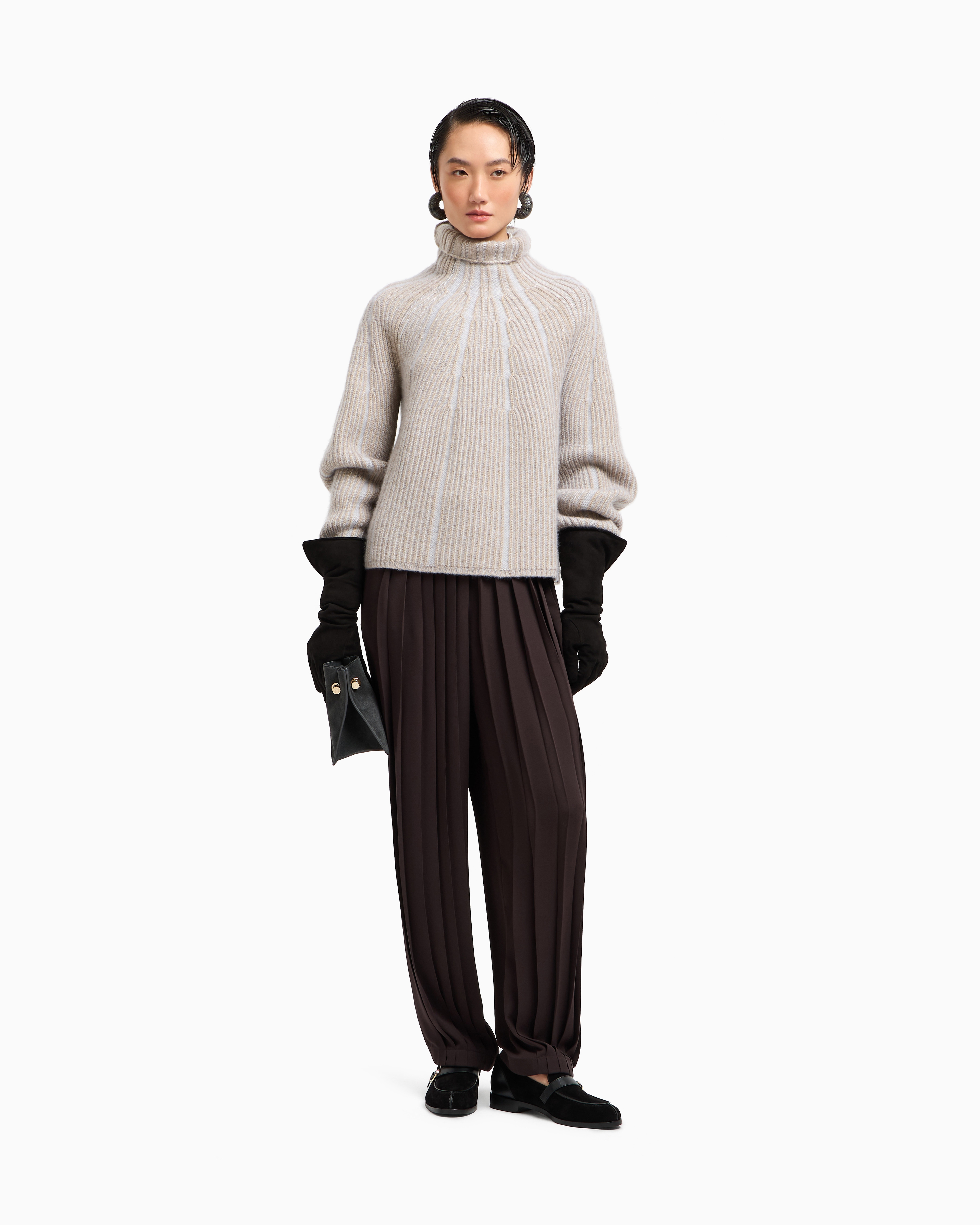 Giorgio Armani Virgin Wool, Cashmere And Silk Mock-neck Jumper In Neutral
