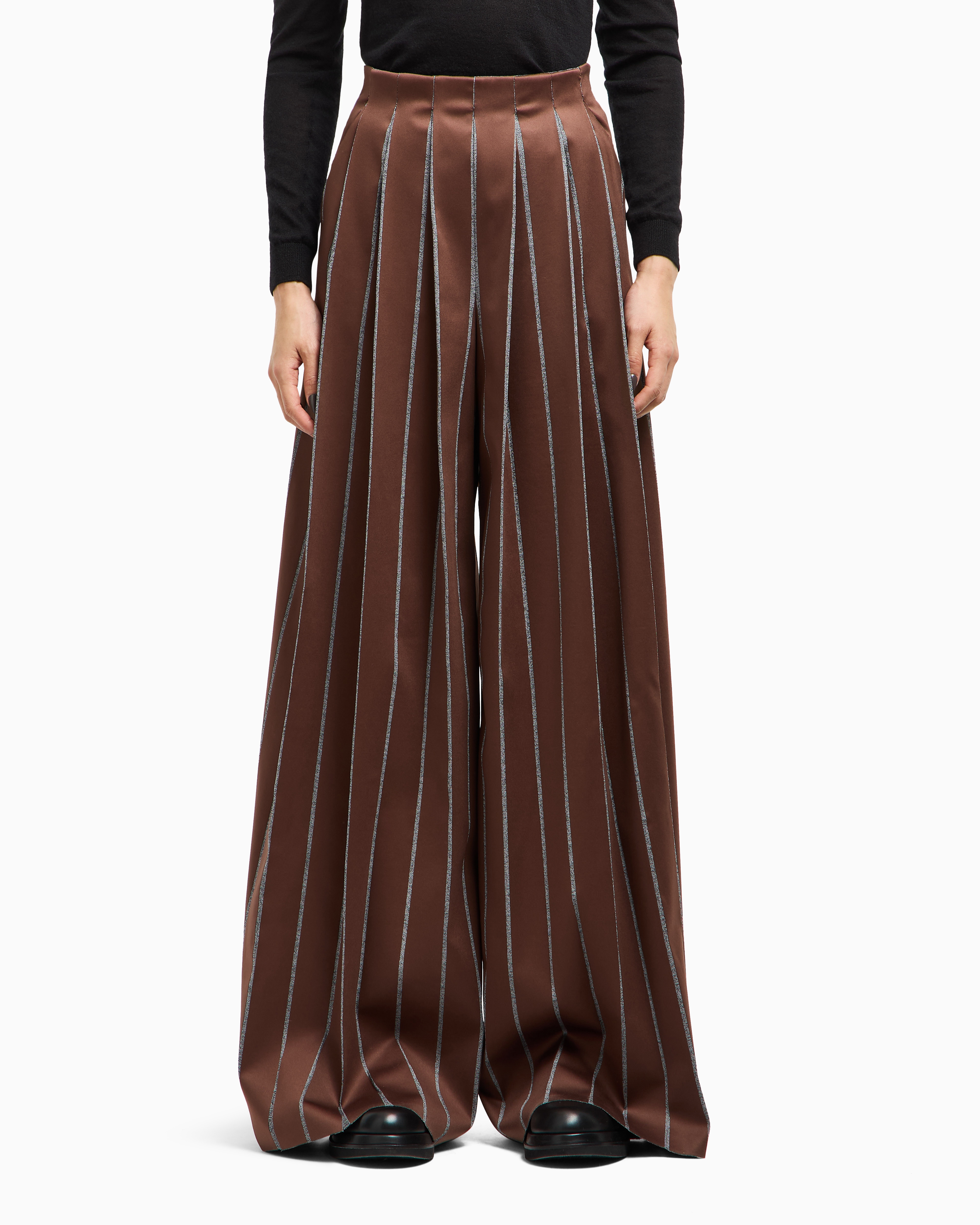 Giorgio Armani Wide-leg Trousers In Chiné-effect Jersey In Brown