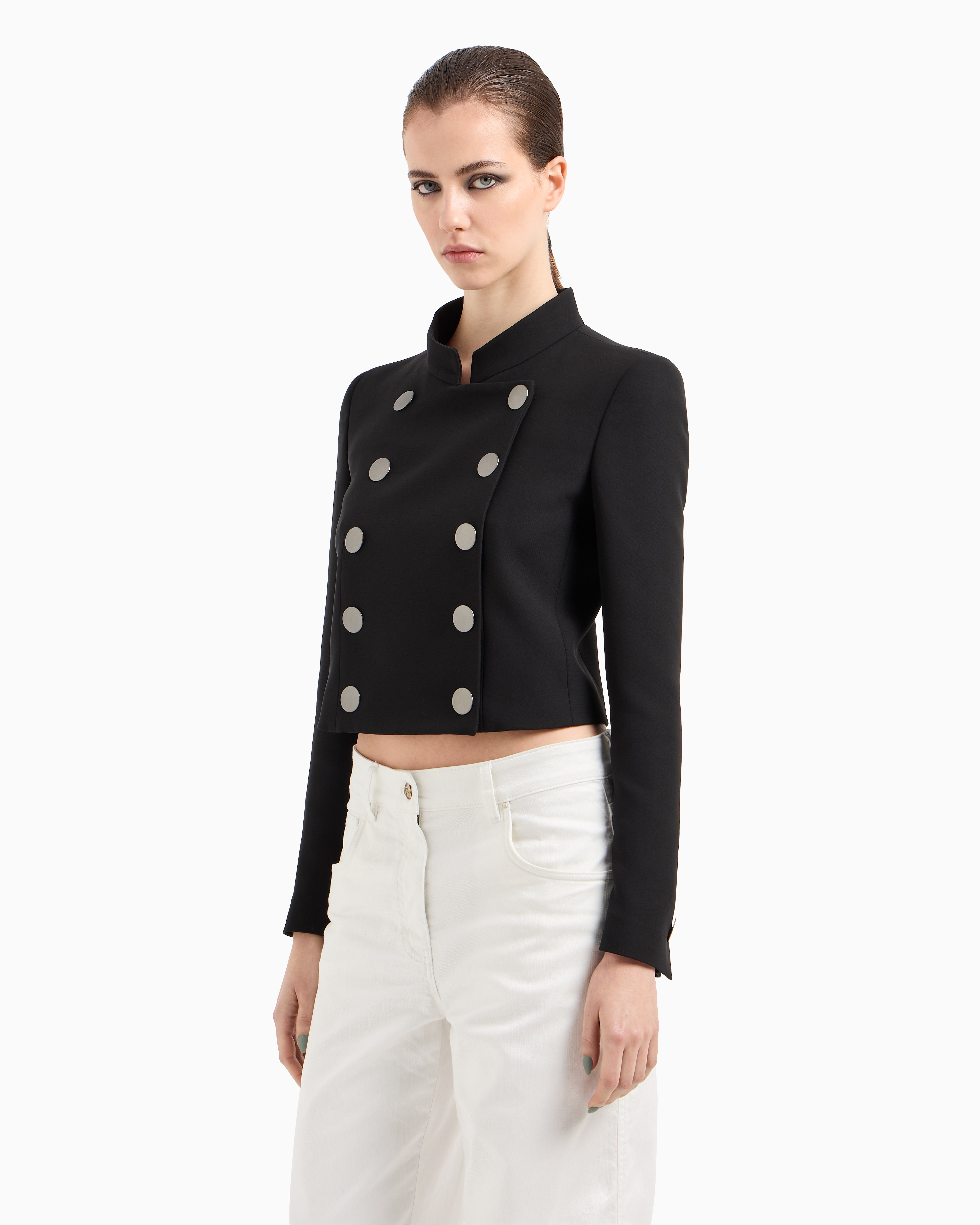 Giorgio Armani Double-breasted Short Jacket In Black