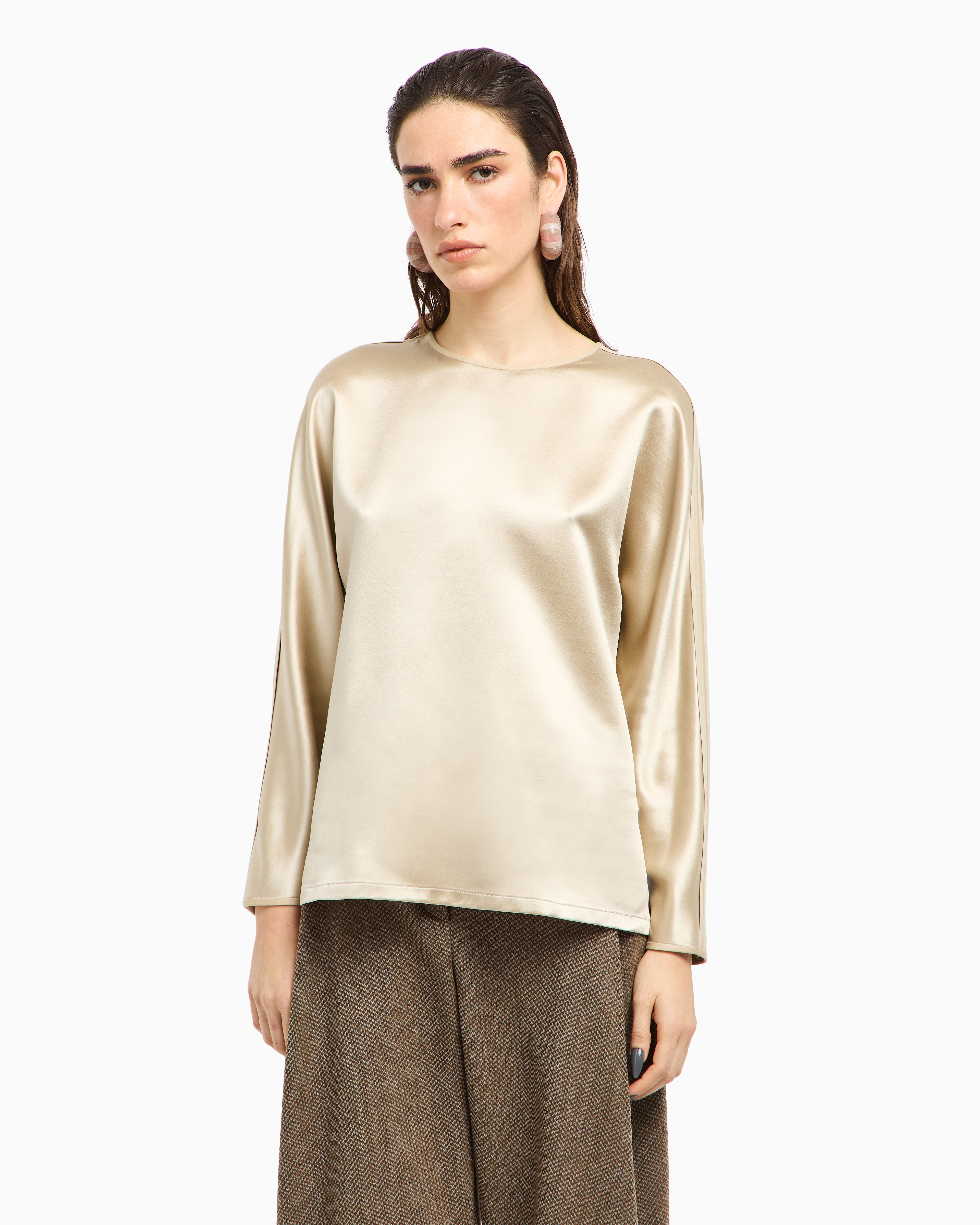 Giorgio Armani Blouse In Tussah Silk Satin In Neutral
