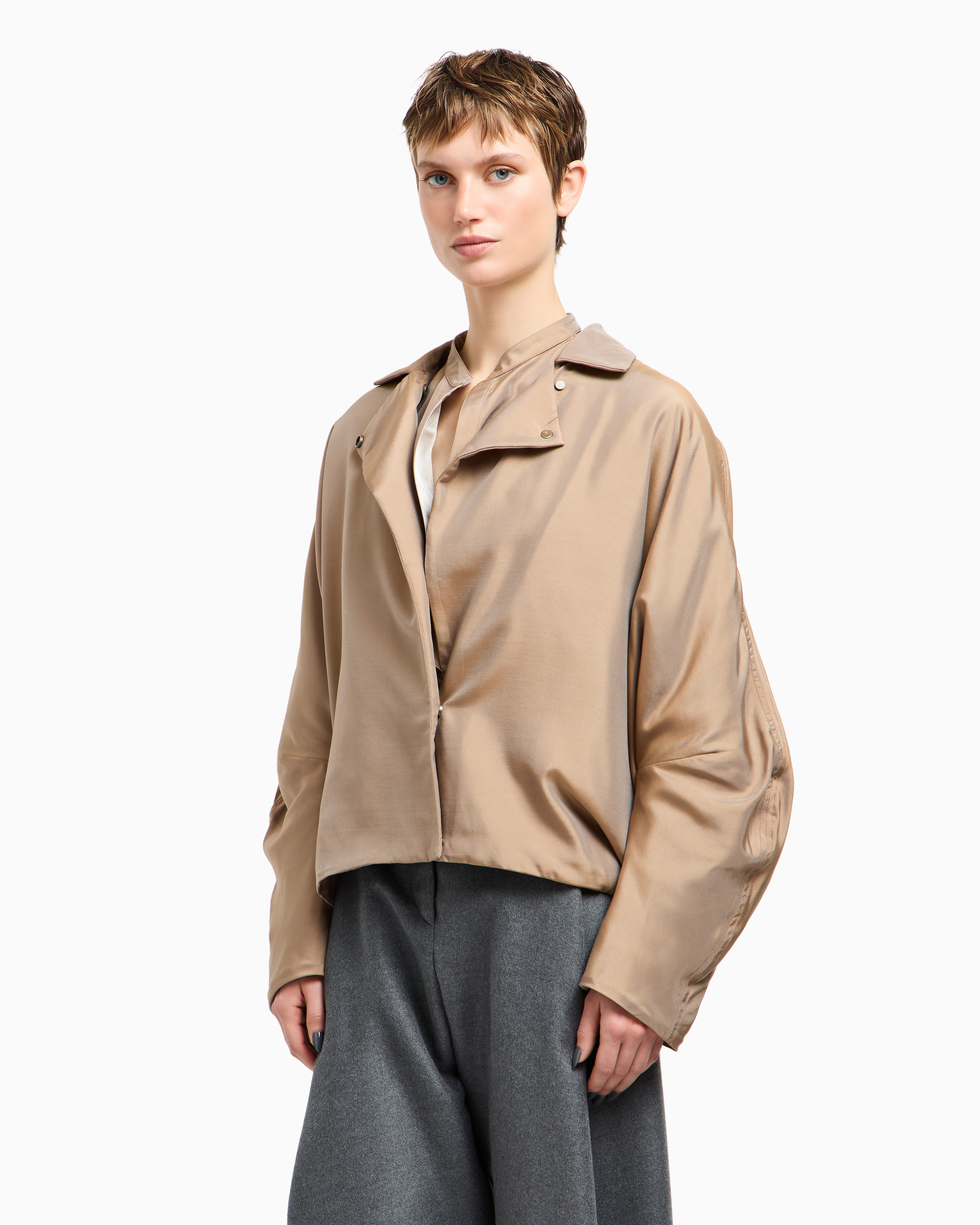 Giorgio Armani Silk Satin Blouson In Neutral