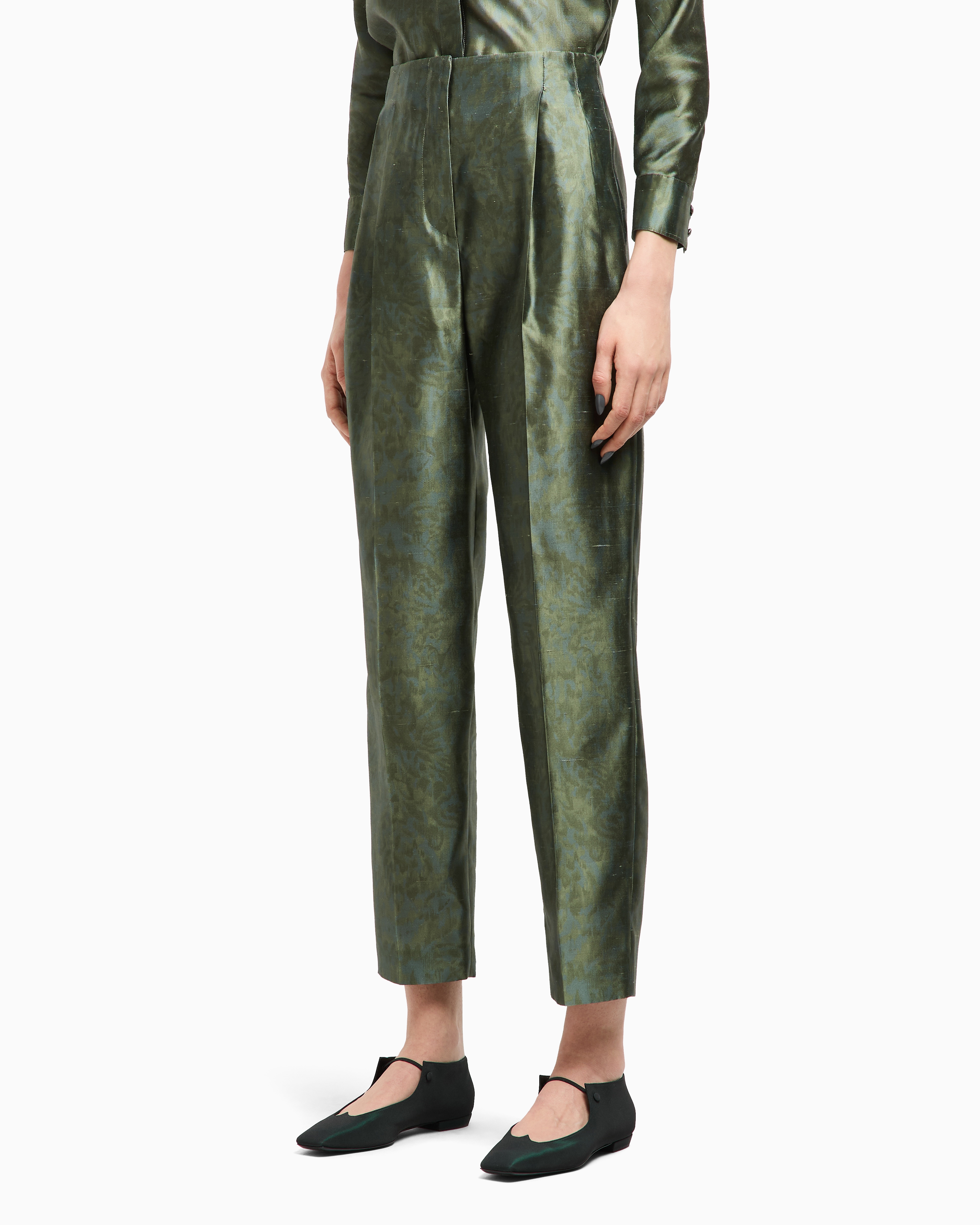 Giorgio Armani Single-pleat Trousers In Printed Silk-shantung In Green