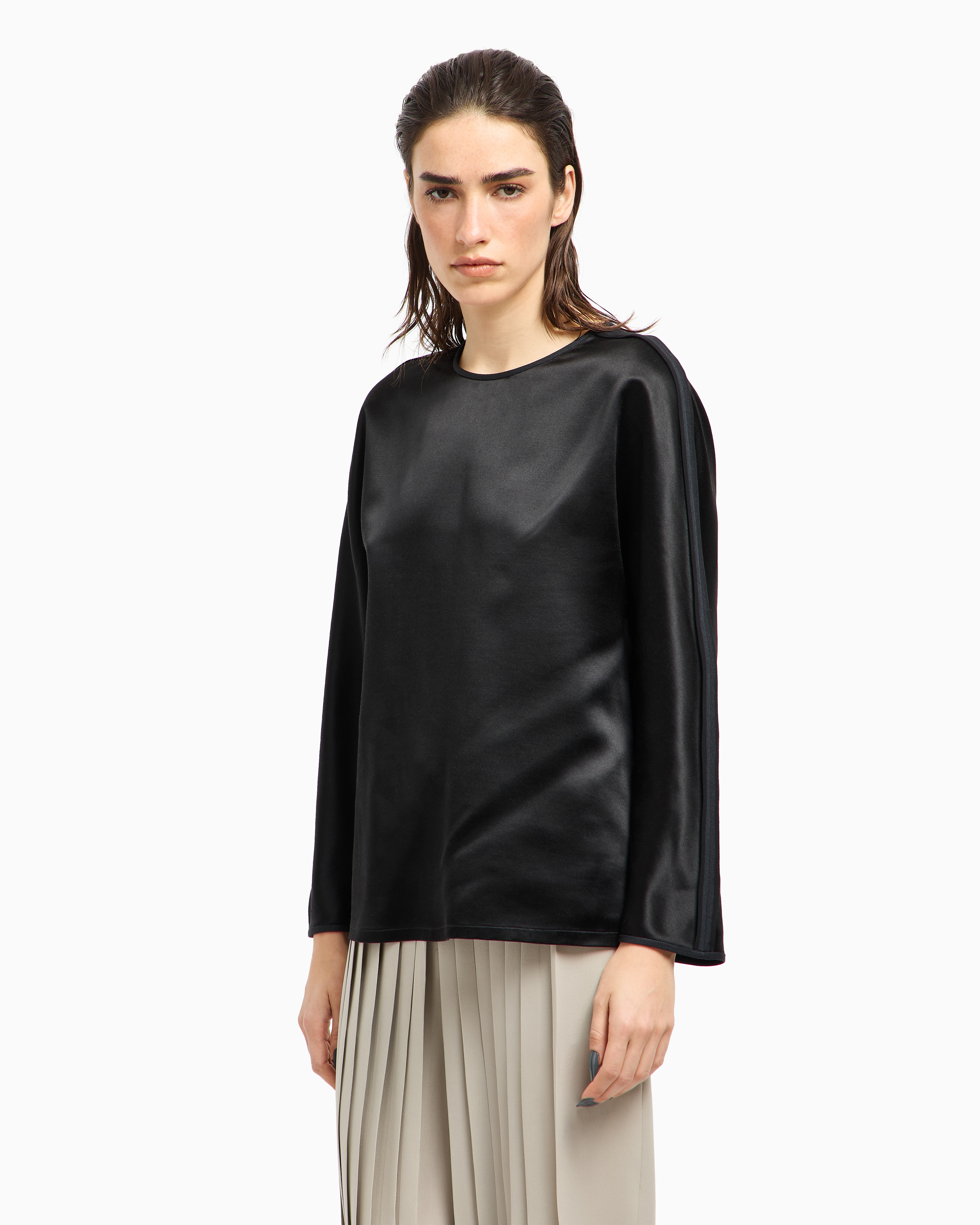 Giorgio Armani Silk Blouse With Tonal Piping In Black