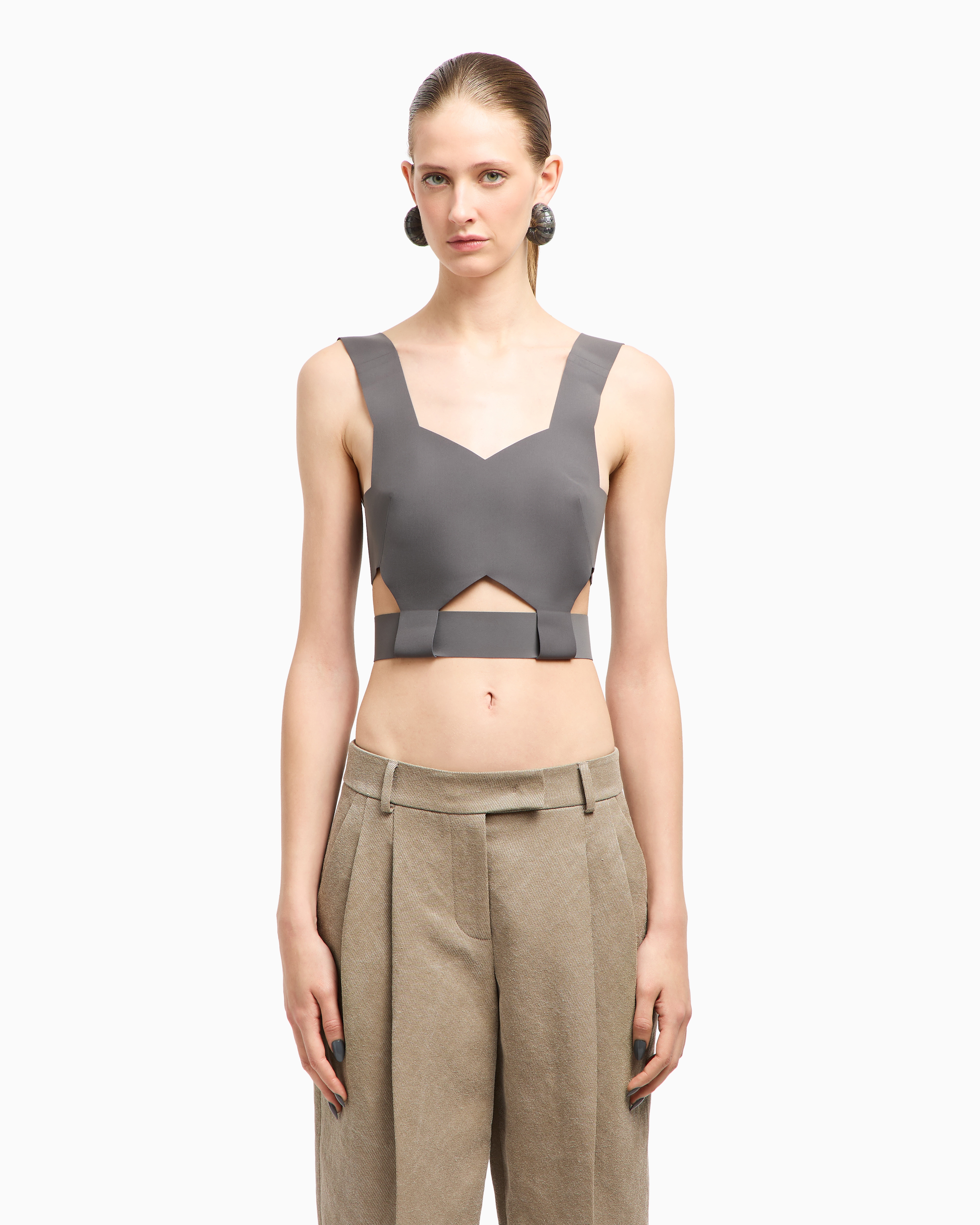 Giorgio Armani Technical Cady Top In Gray