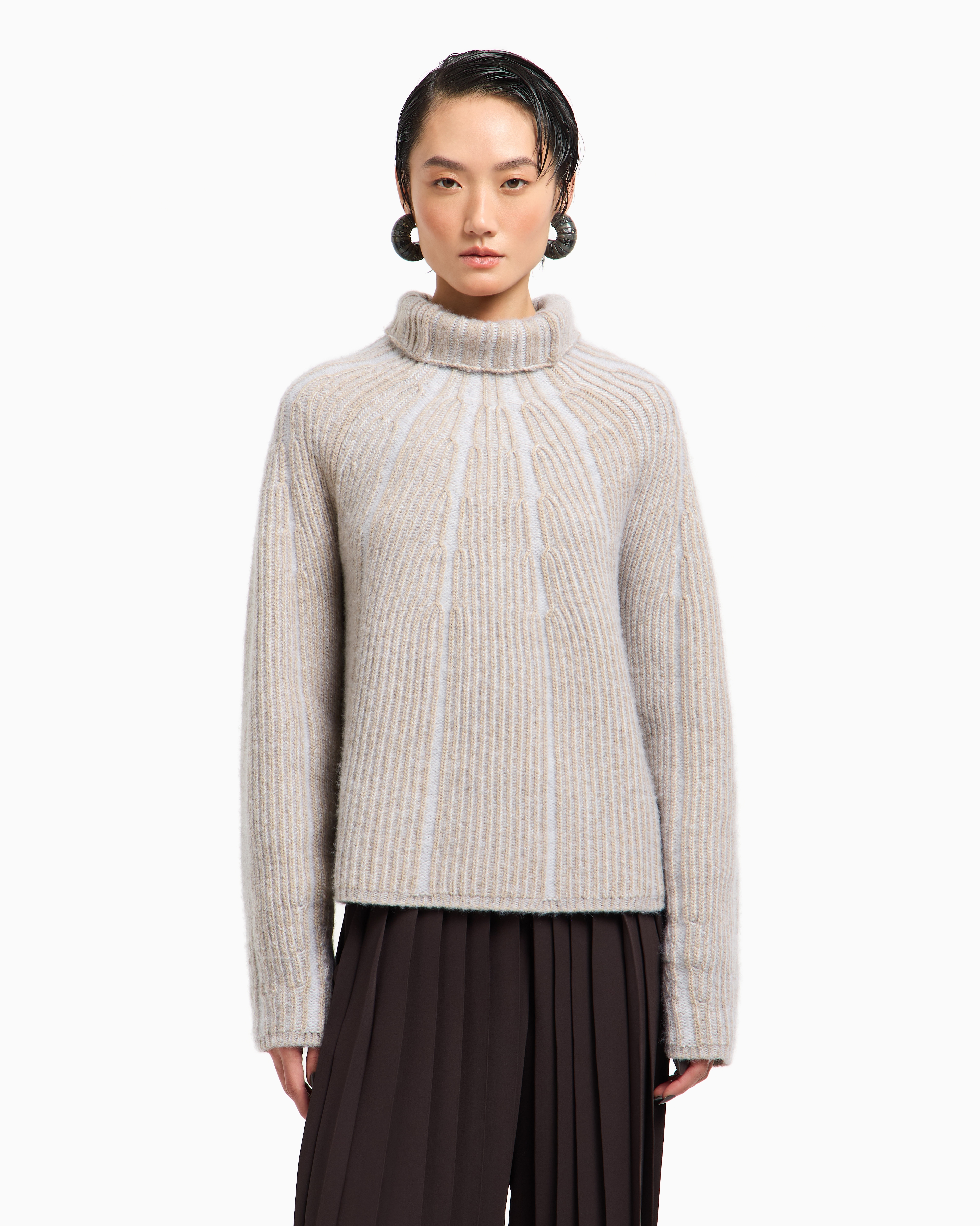 Giorgio Armani Virgin Wool, Cashmere And Silk Mock-neck Jumper In Neutral