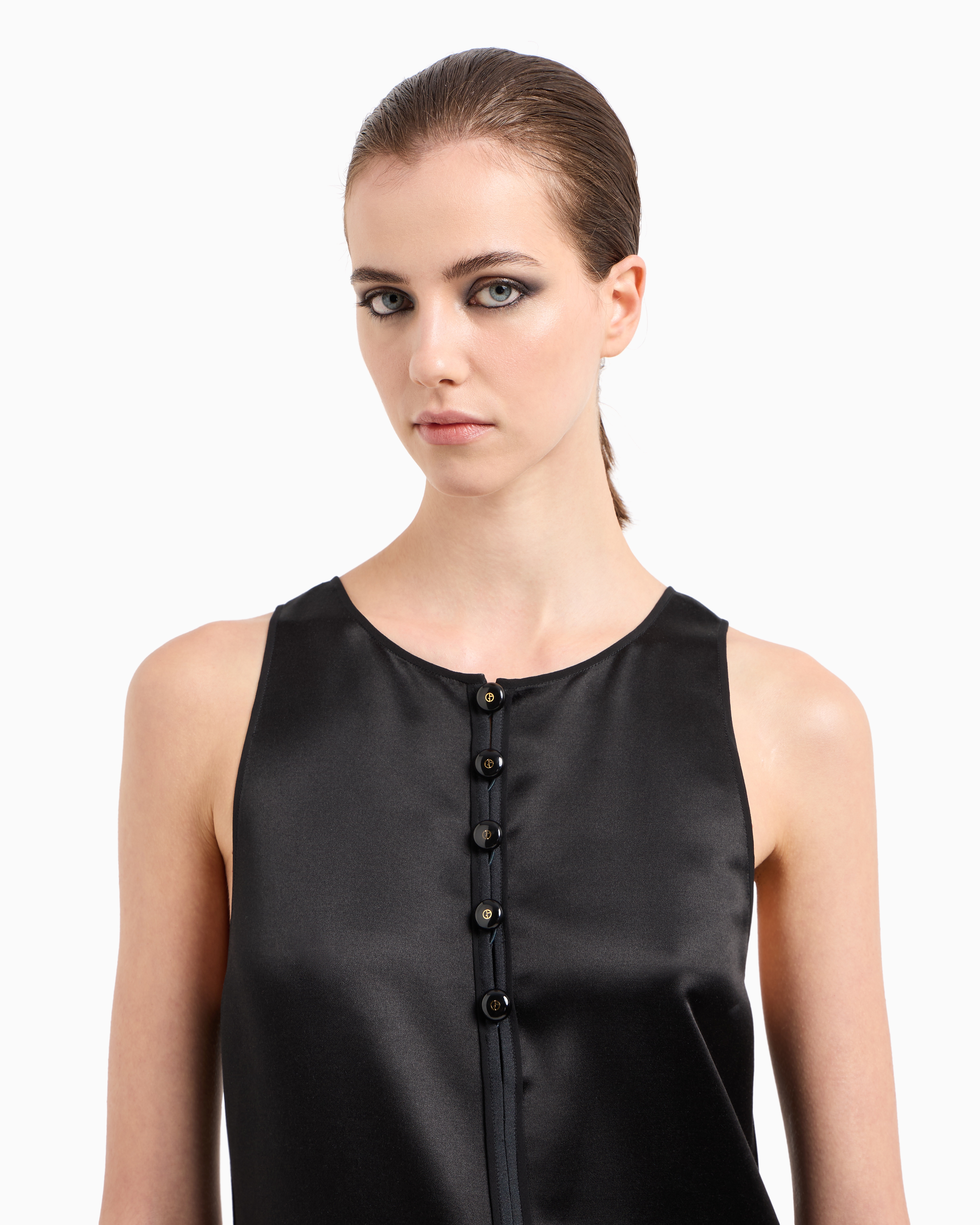 Giorgio Armani Tussah Silk Satin Long Gilet In Black