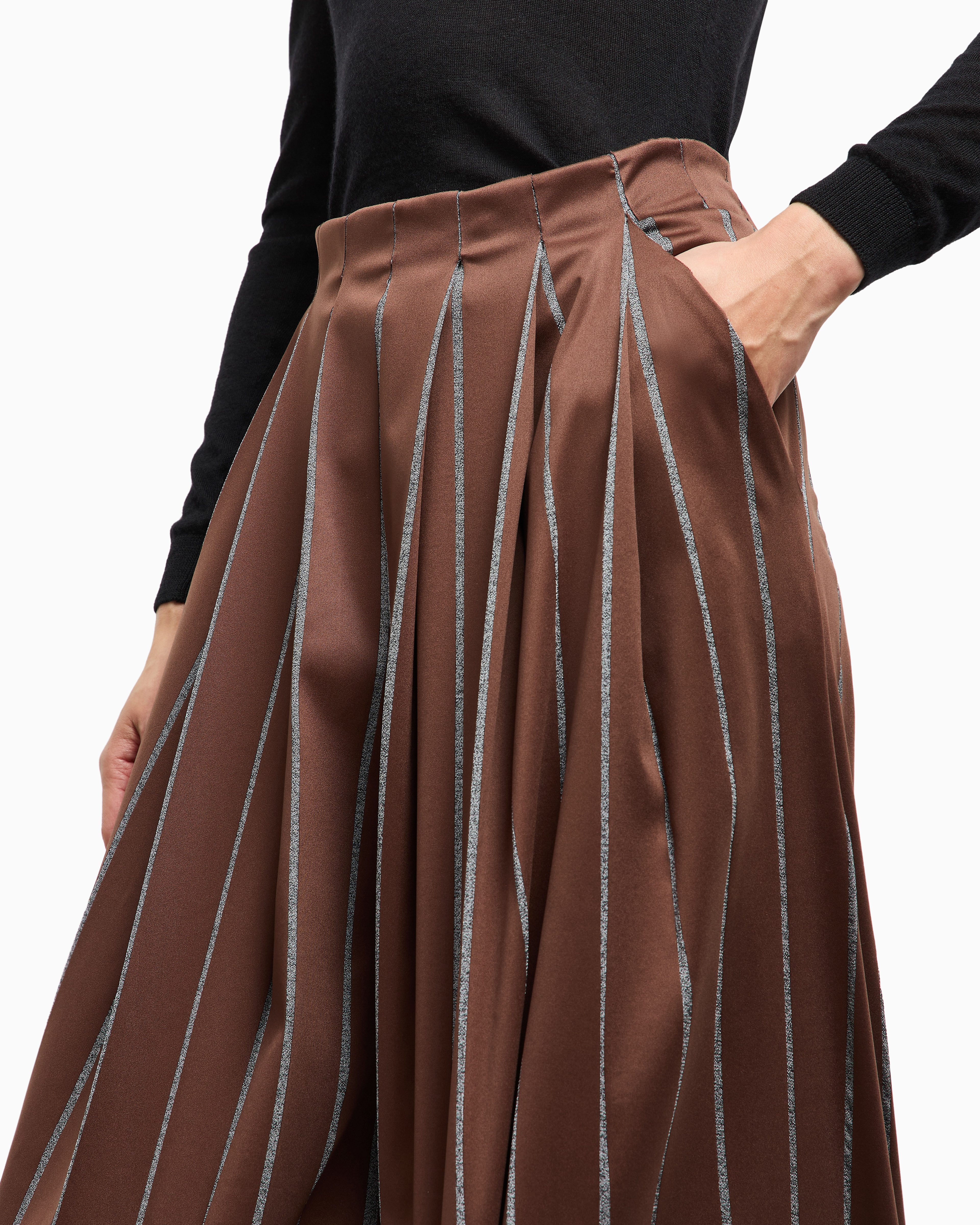 Giorgio Armani Wide-leg Trousers In Chiné-effect Jersey In Brown