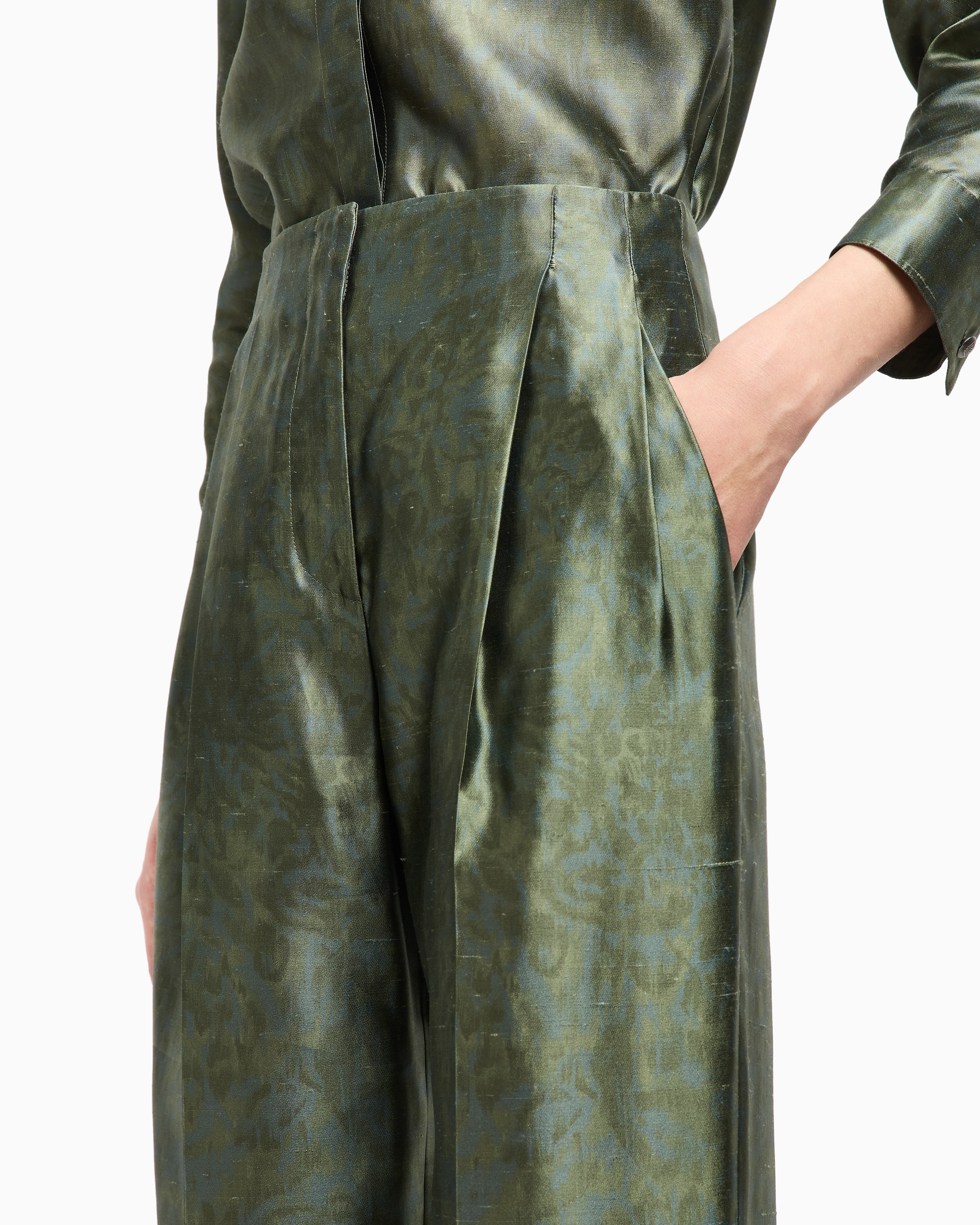 Giorgio Armani Single-pleat Trousers In Printed Silk-shantung In Green