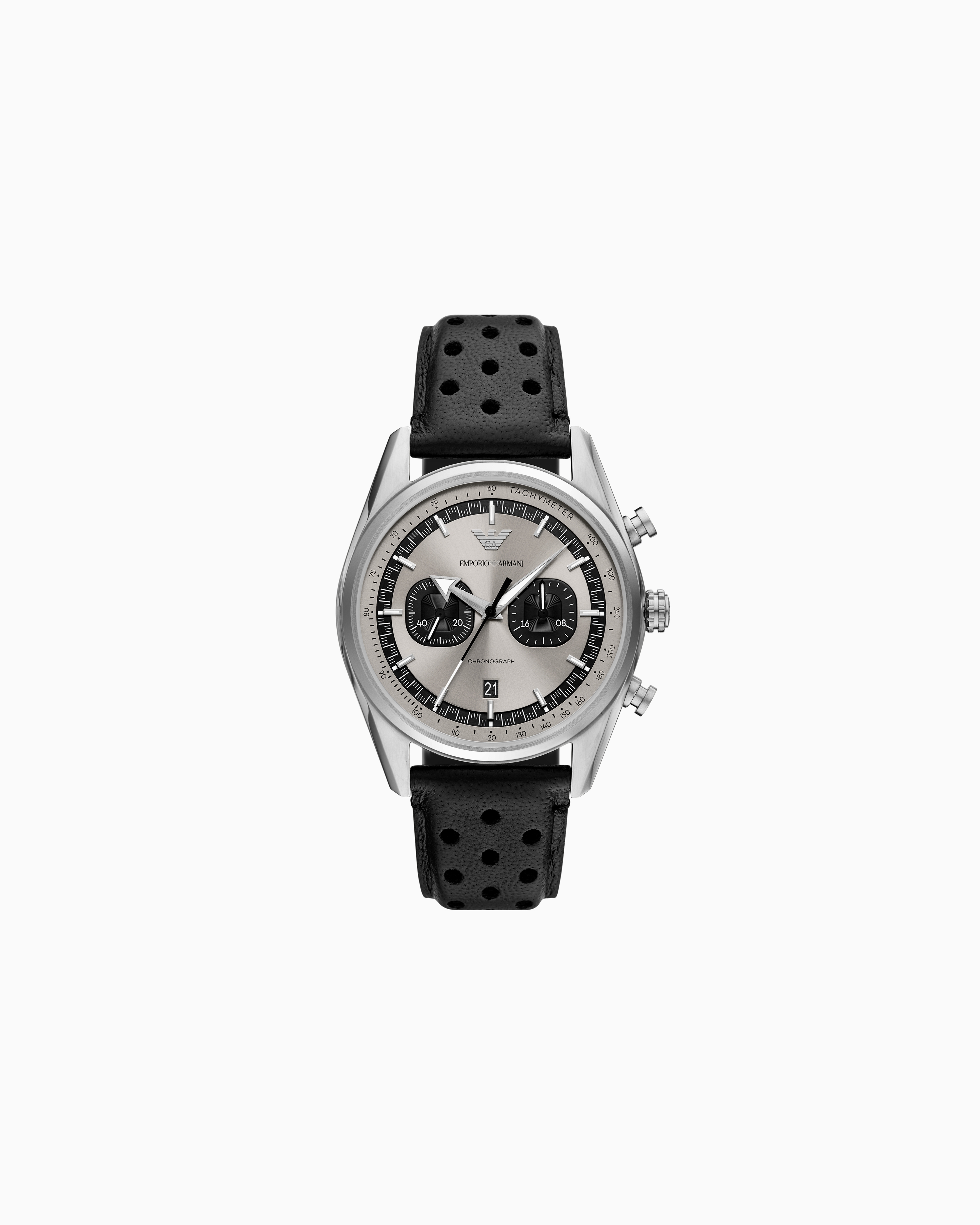 Emporio Armani -  Chronograph Black Leather Watch, Man, Multicoloured, Size: TU