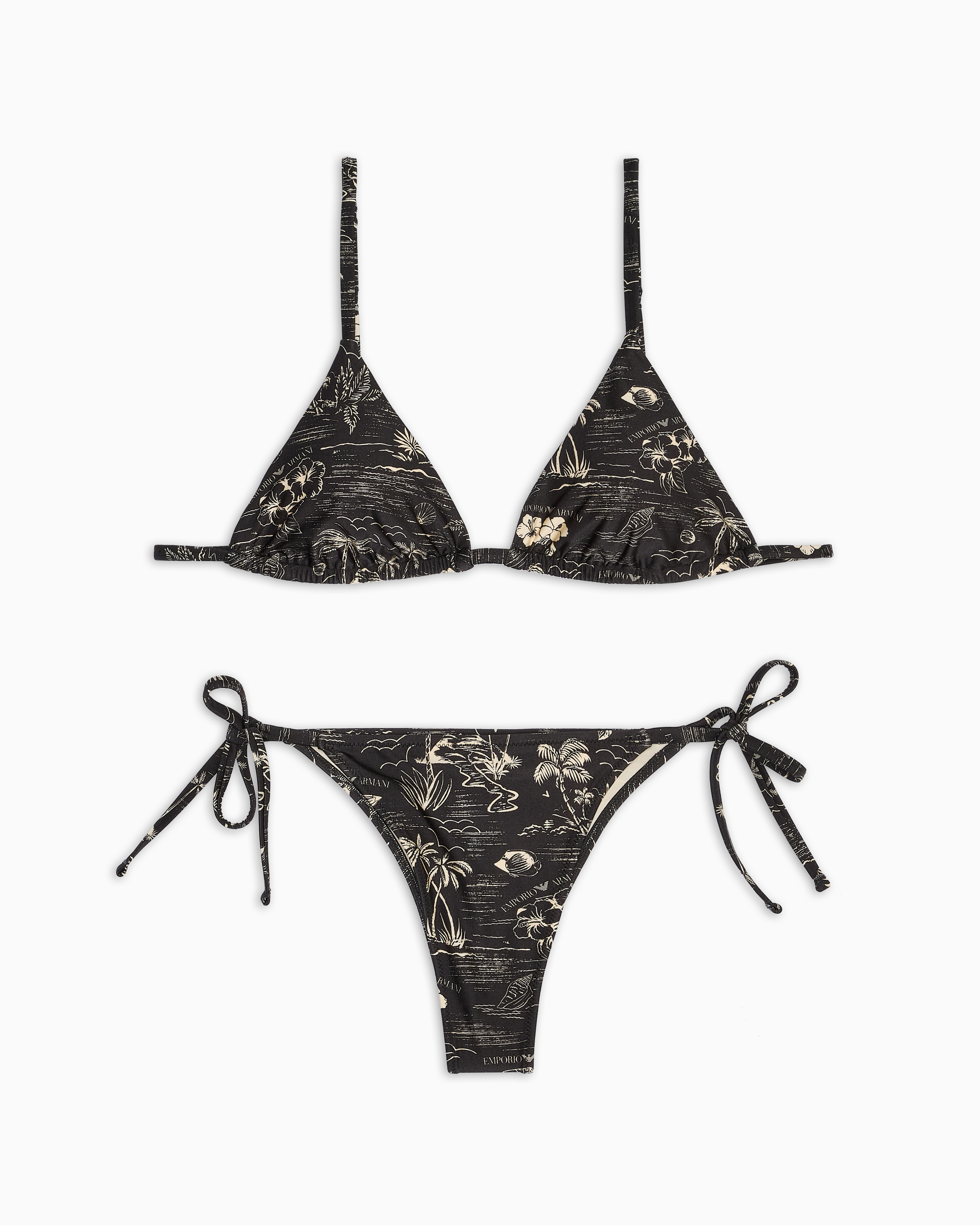 Emporio Armani - Logomania-print padded triangle bikini, Woman, Black, Size: