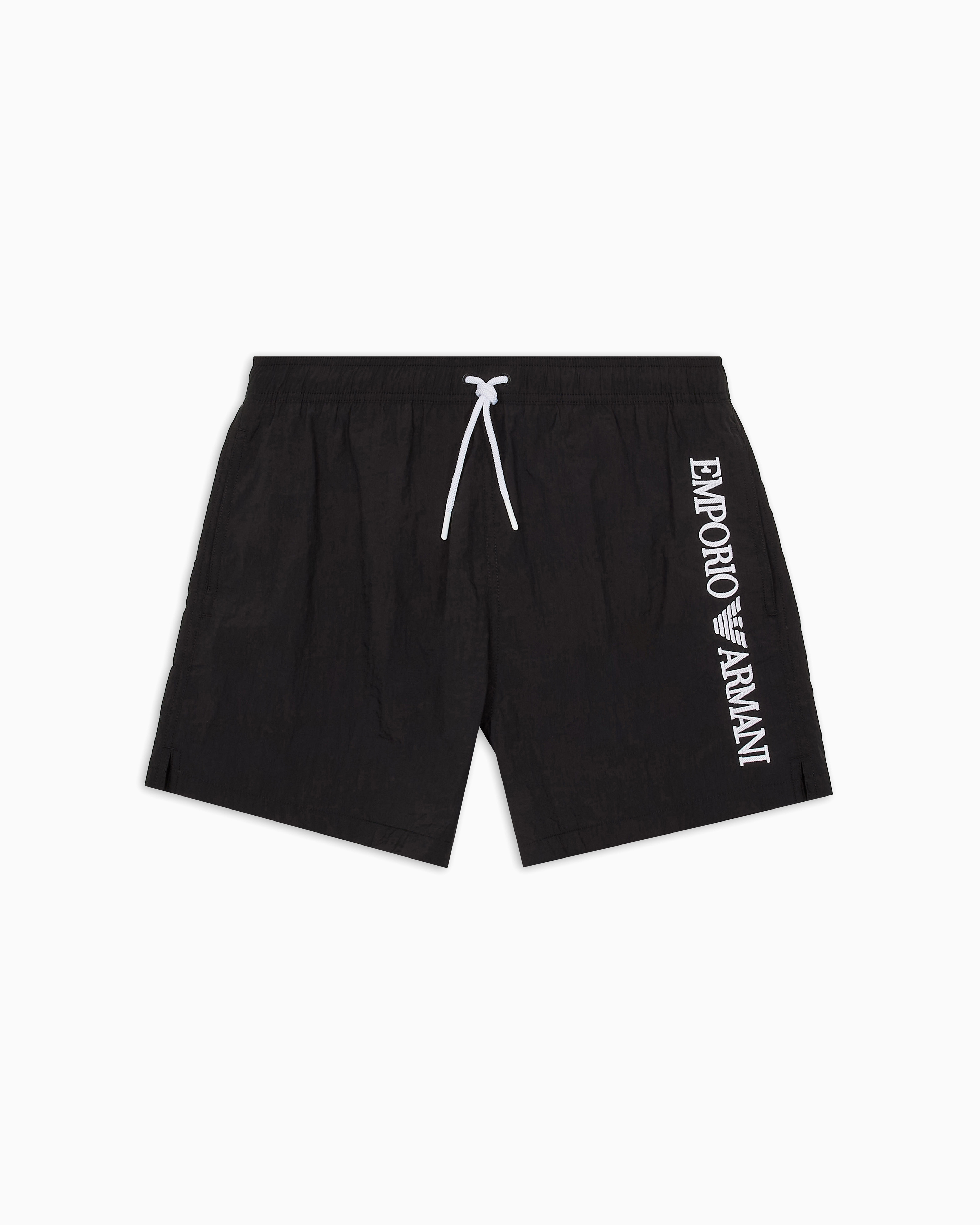 Emporio Armani - Swim shorts with vertical logo embroidery, Man, Black, Size: