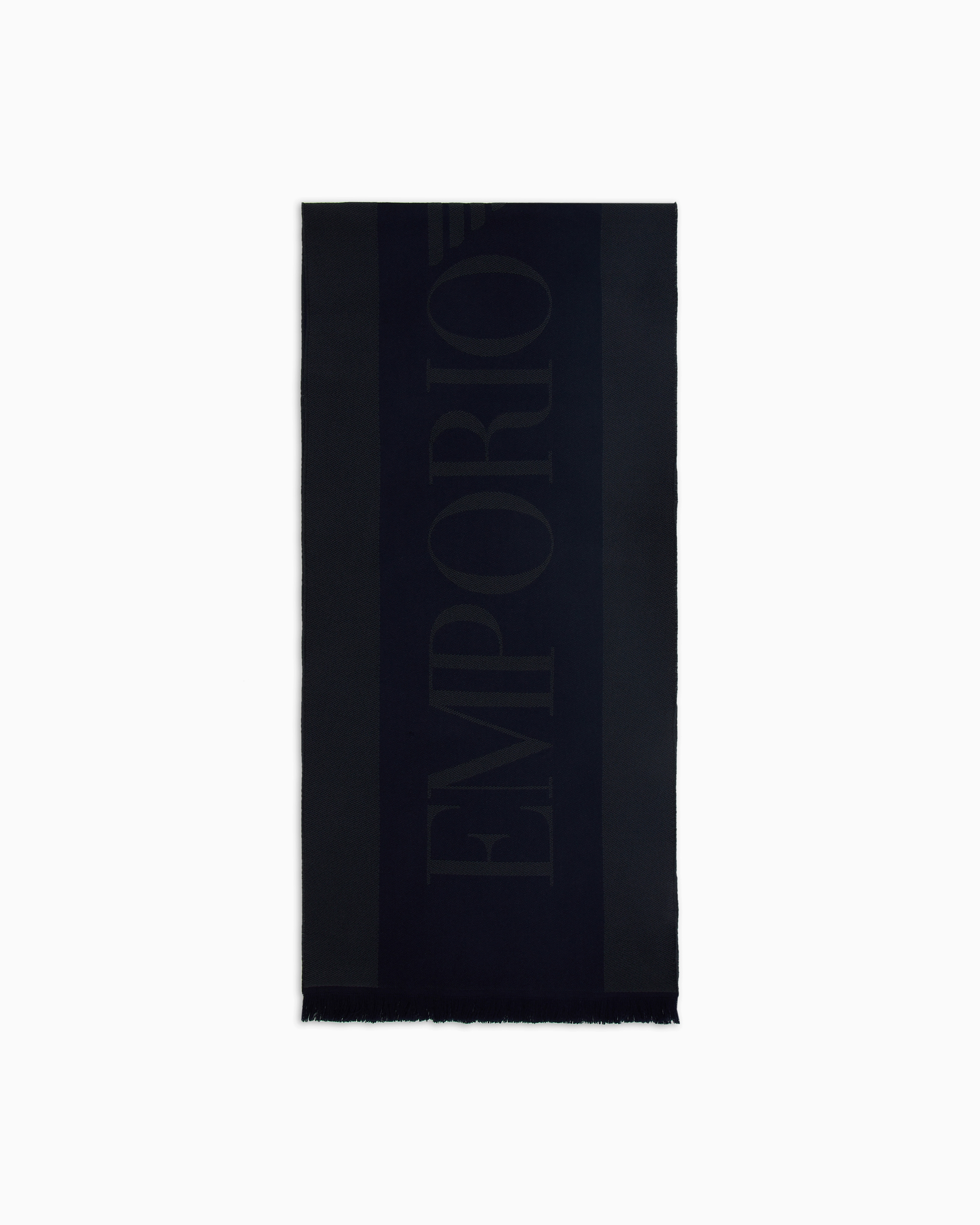Emporio Armani Navy Blue Wool Scarf With Jacquard Logo Lettering Tu