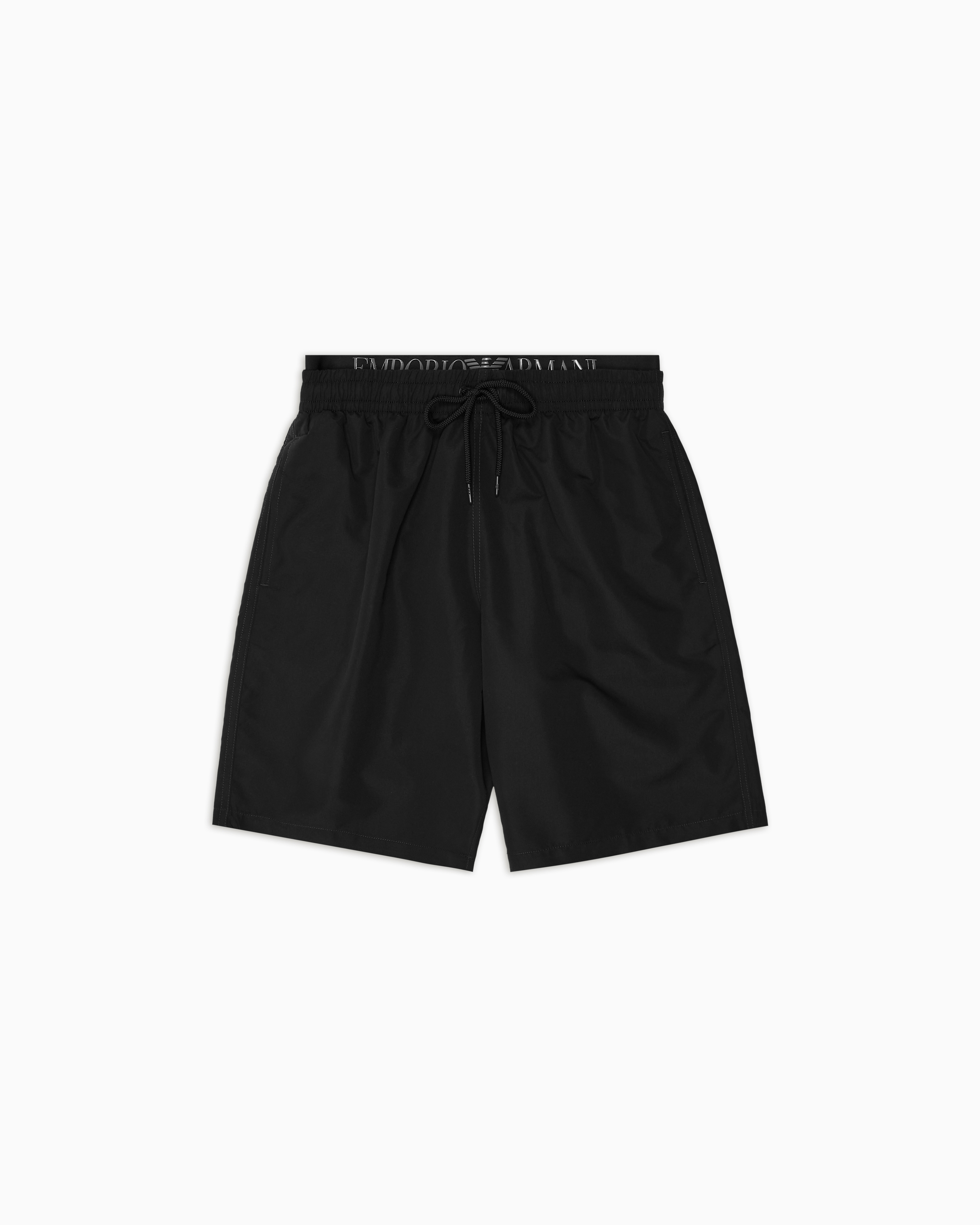 Emporio Armani - ASV logoband recycled fabric boardshorts, Man, Black, Size: