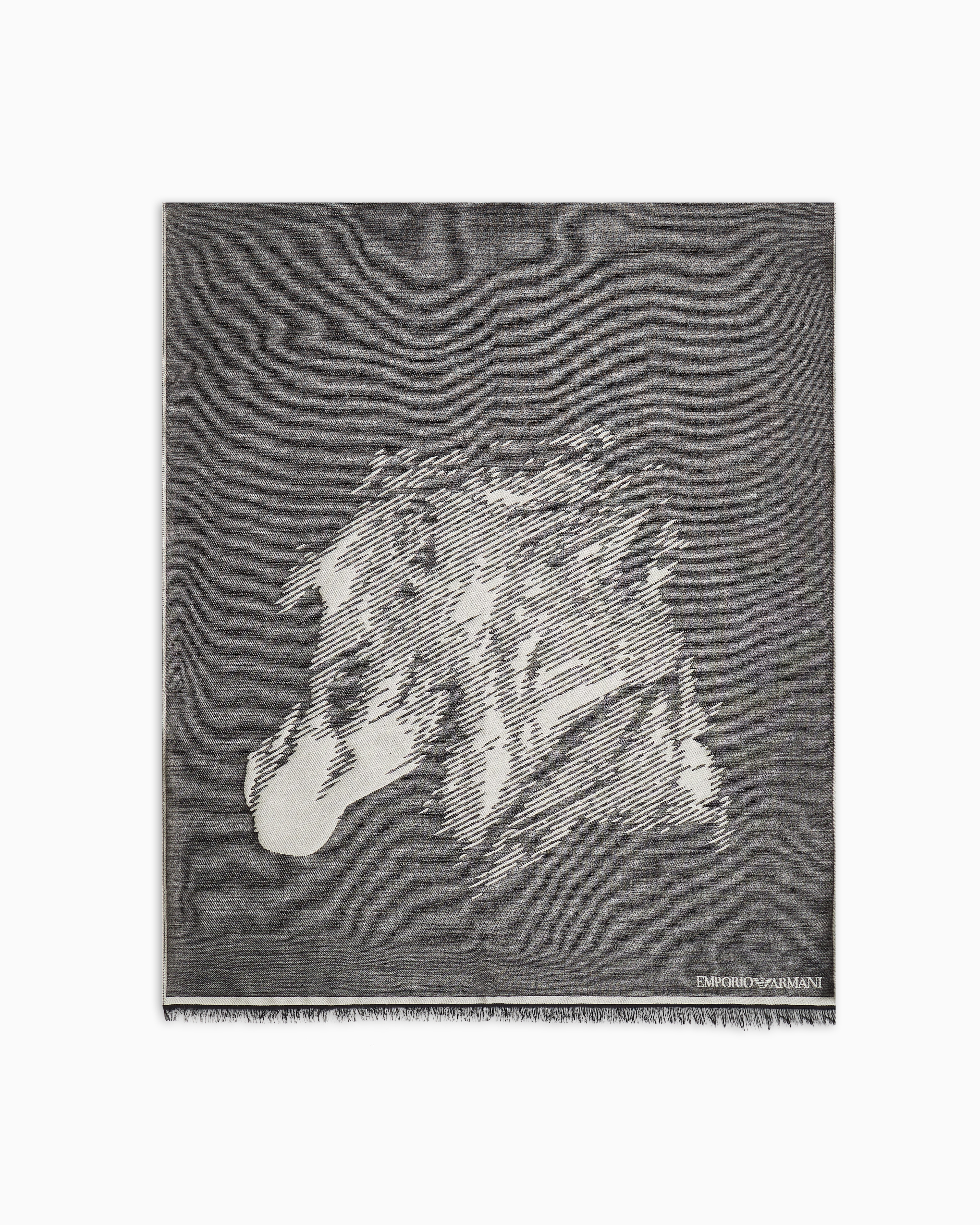 Emporio Armani - Horse design jacquard modal-blend stole, Man, Black, Size: TU