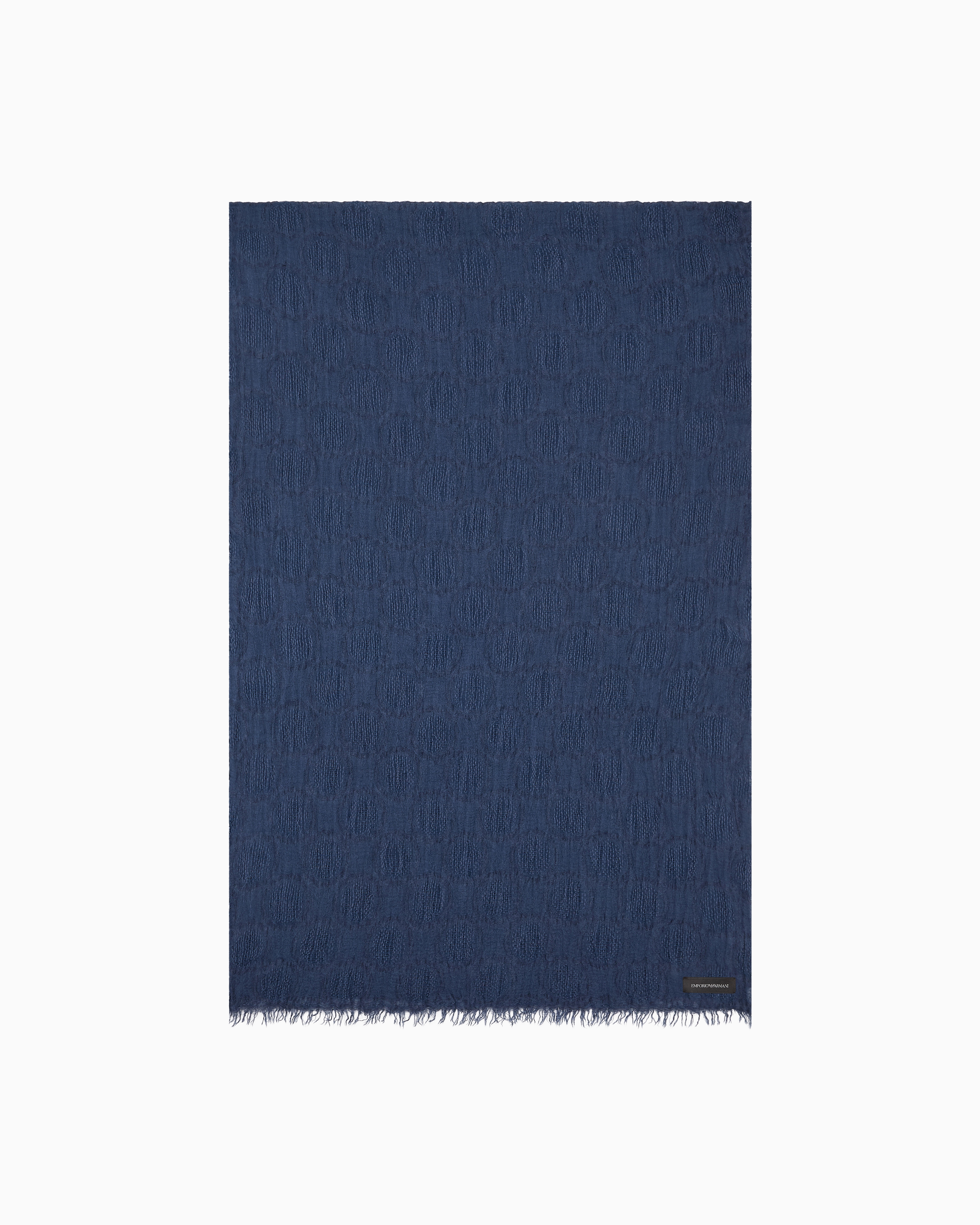 Emporio Armani - Brushed linen-blend polka-dot jacquard stole, Woman, Blue, Size: TU