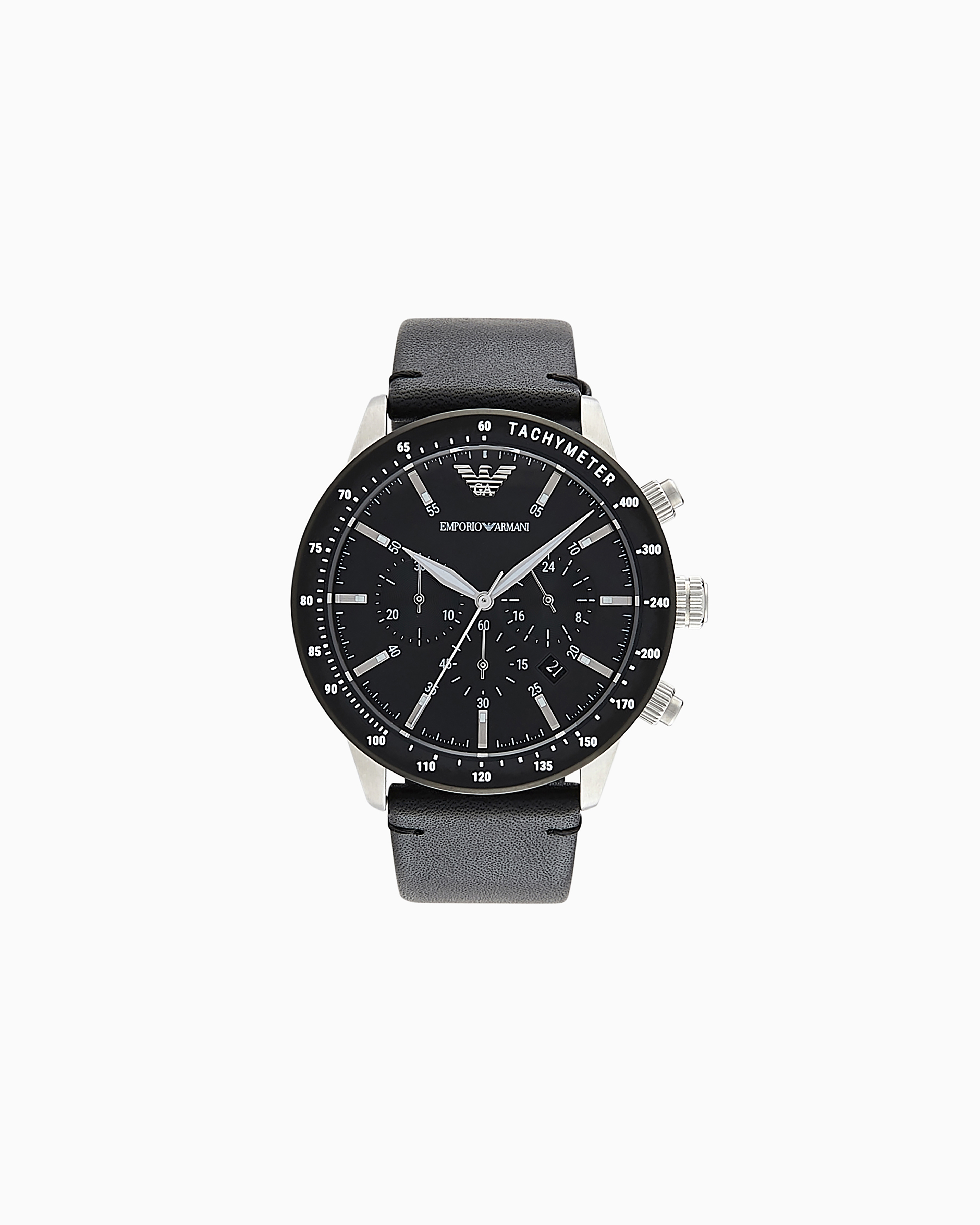 Emporio Armani - Men's Chronograph Black Leather Watch, Man, Multicoloured, Size: TU