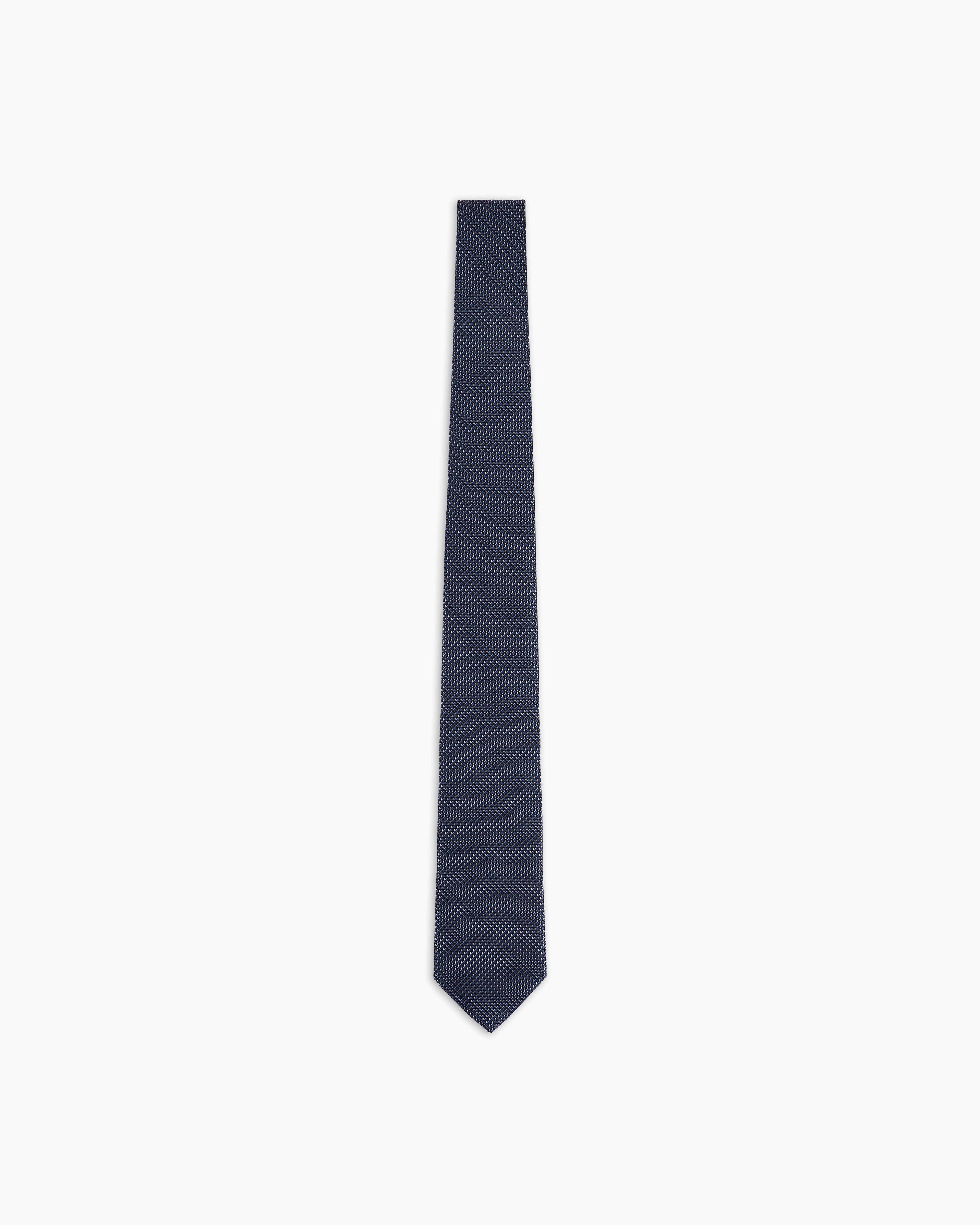 Emporio Armani - Pure silk tie with jacquard micro checks, Man, Blue, Size: TU