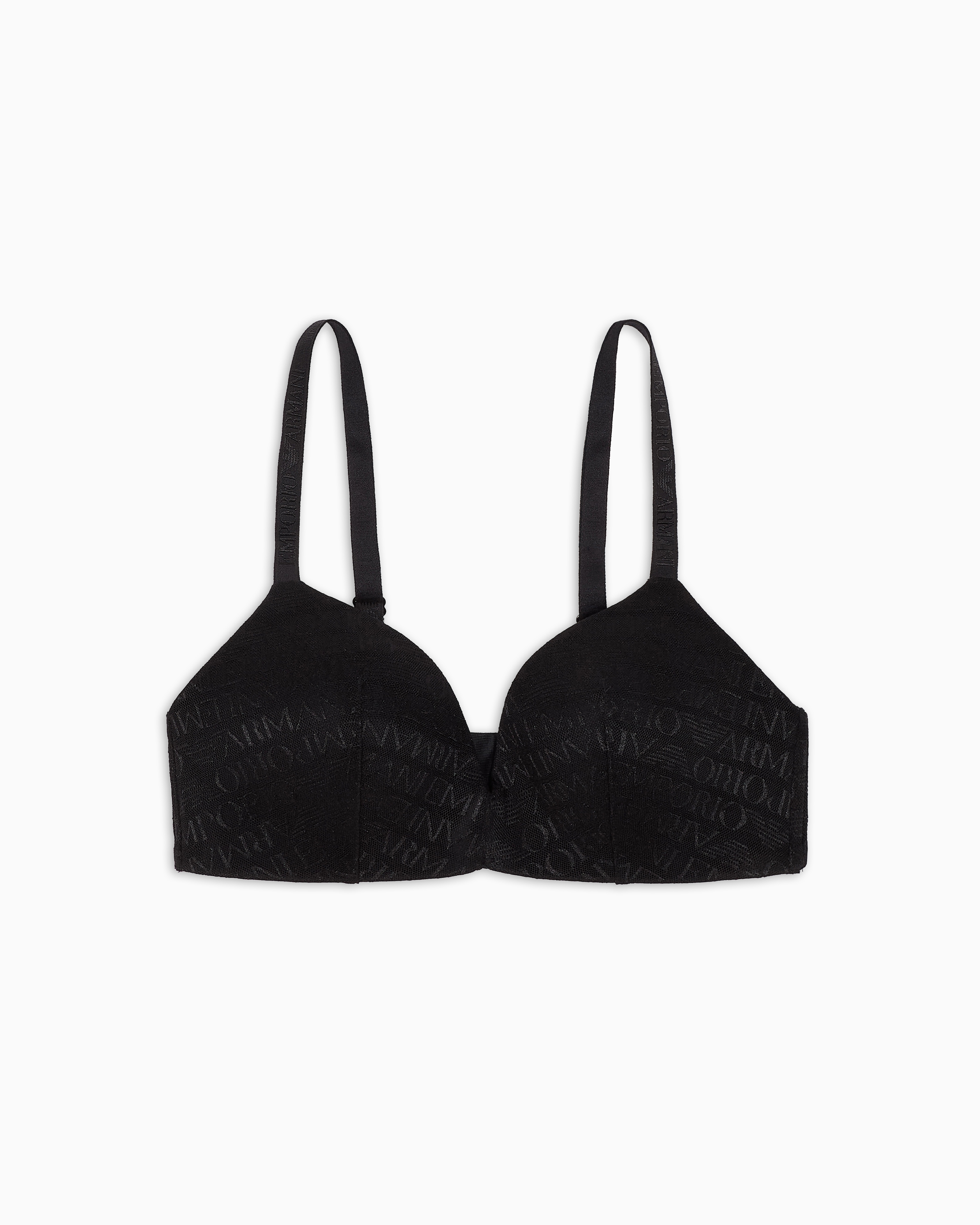 Emporio Armani Asv Padded Triangle Bra In Recycled Mesh With All-over Logo Lettering