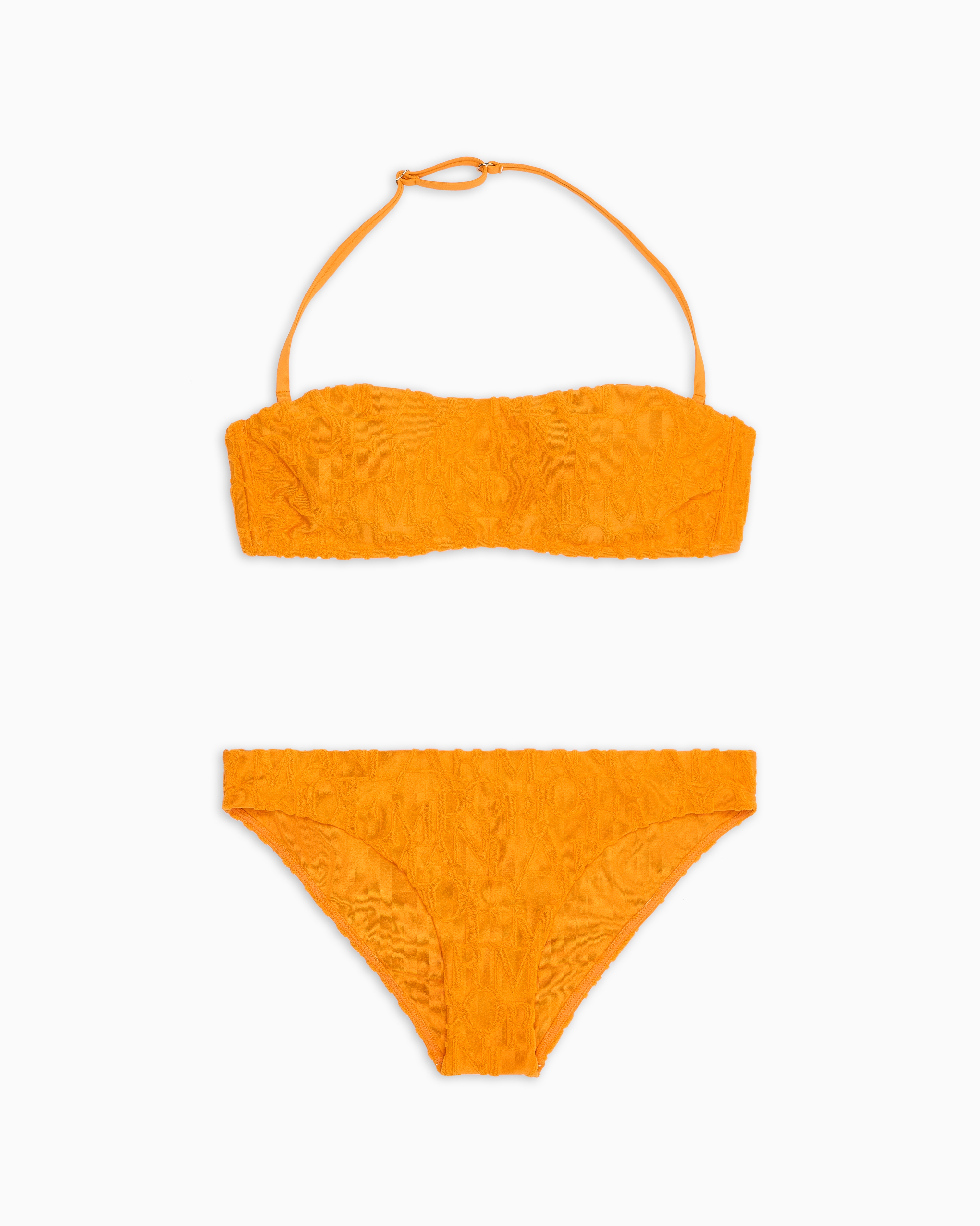 Emporio Armani - Padded bandeau bikini ASV all-over 3D bold logo recycled jacquard, Woman, Yellow, Size: