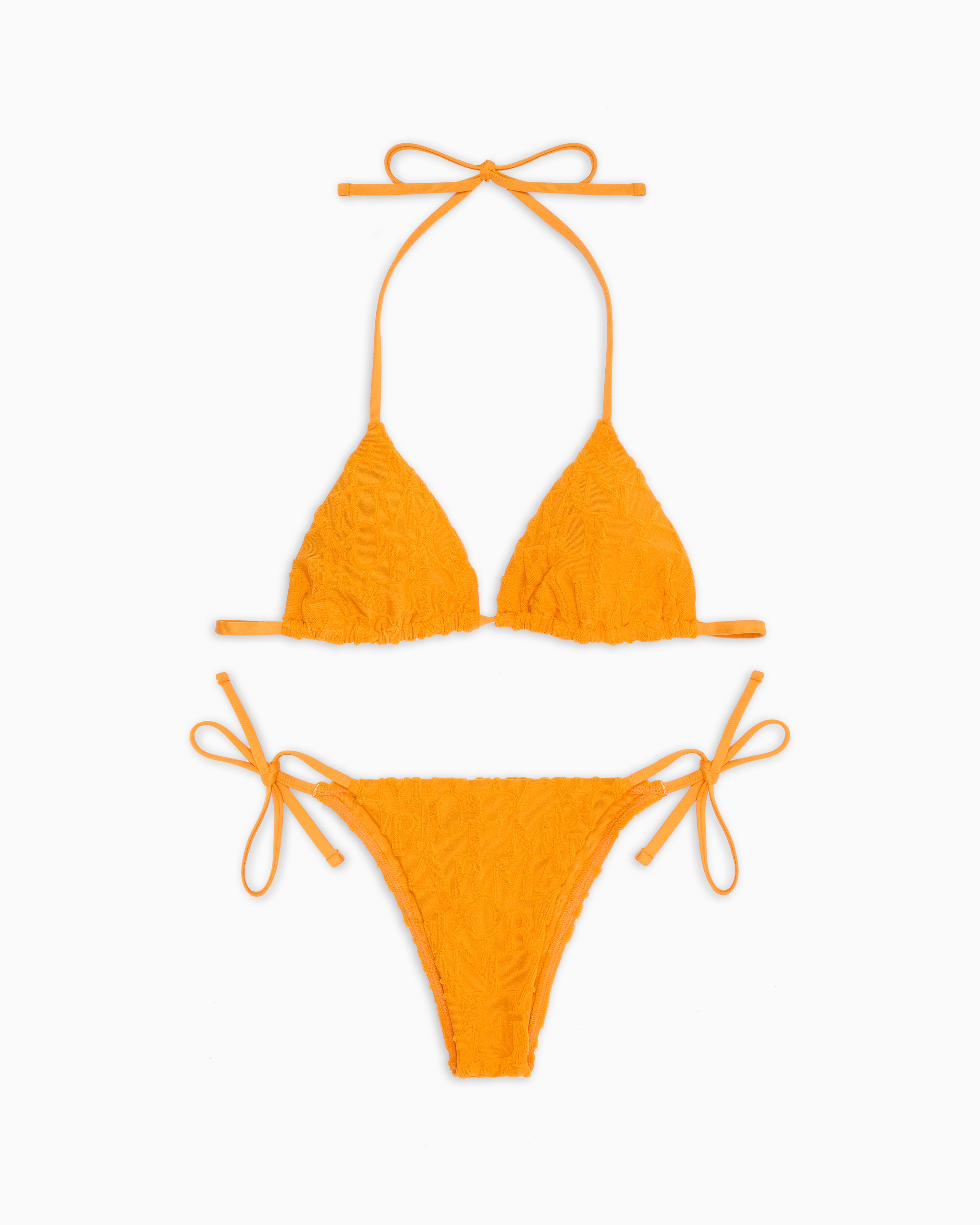 Emporio Armani - ASV padded triangle bikini all-over 3D bold logo recycled jacquard, Woman, Yellow, Size: