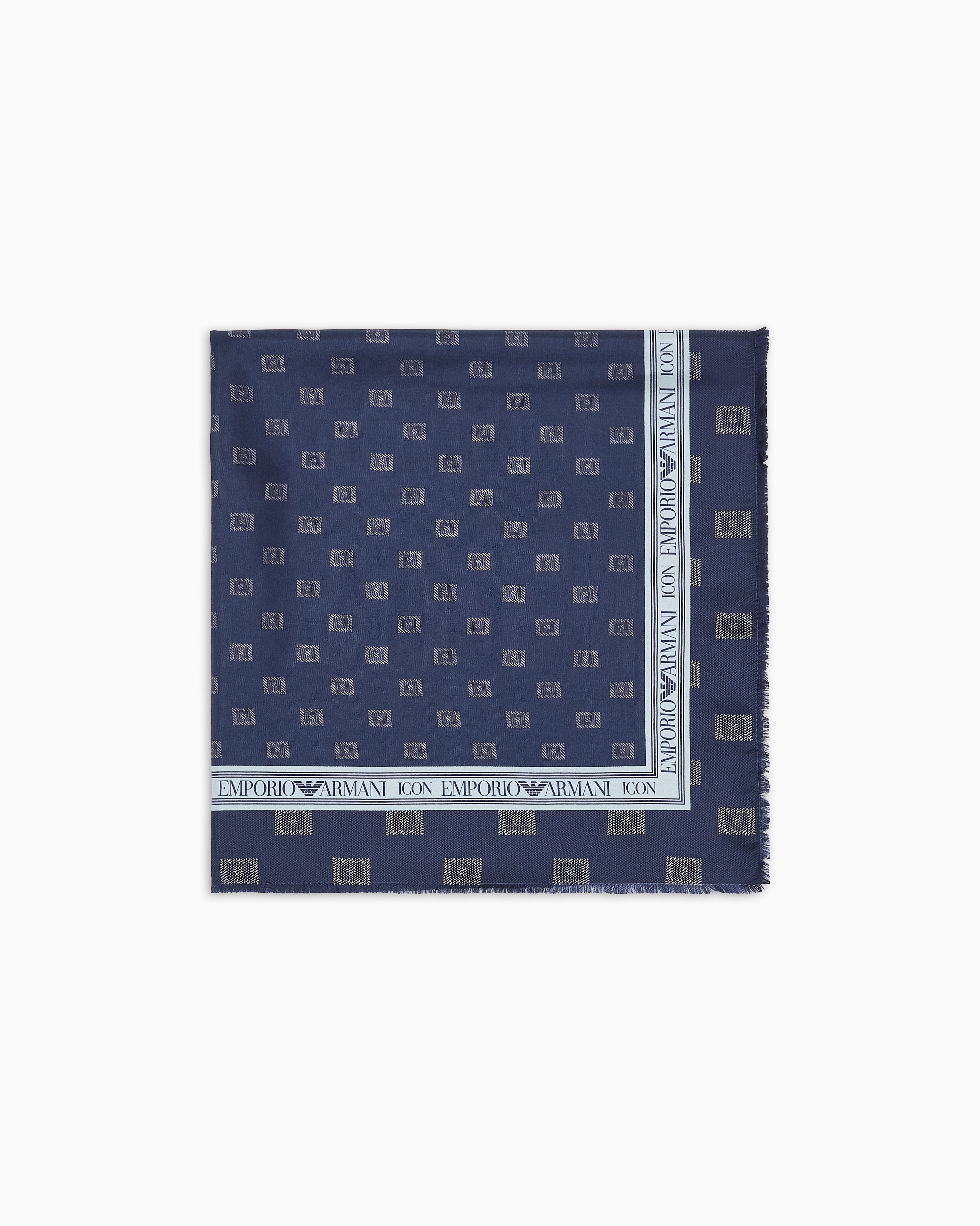 Emporio Armani - Silk foulard with Icon print, Woman, Navy Blue, Size: TU