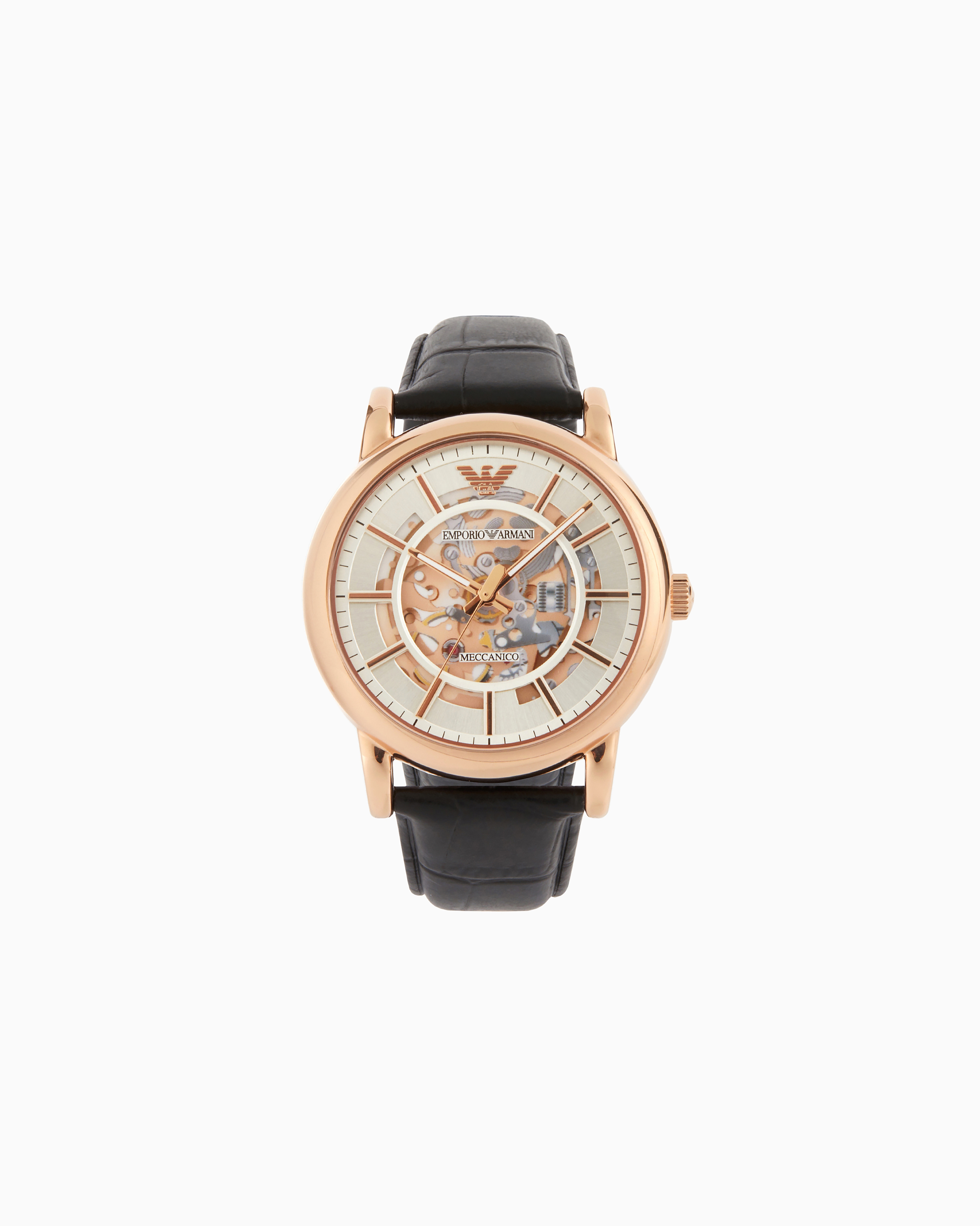 Emporio Armani - Men's Automatic Black Leather Watch, Man, Multicoloured, Size: TU