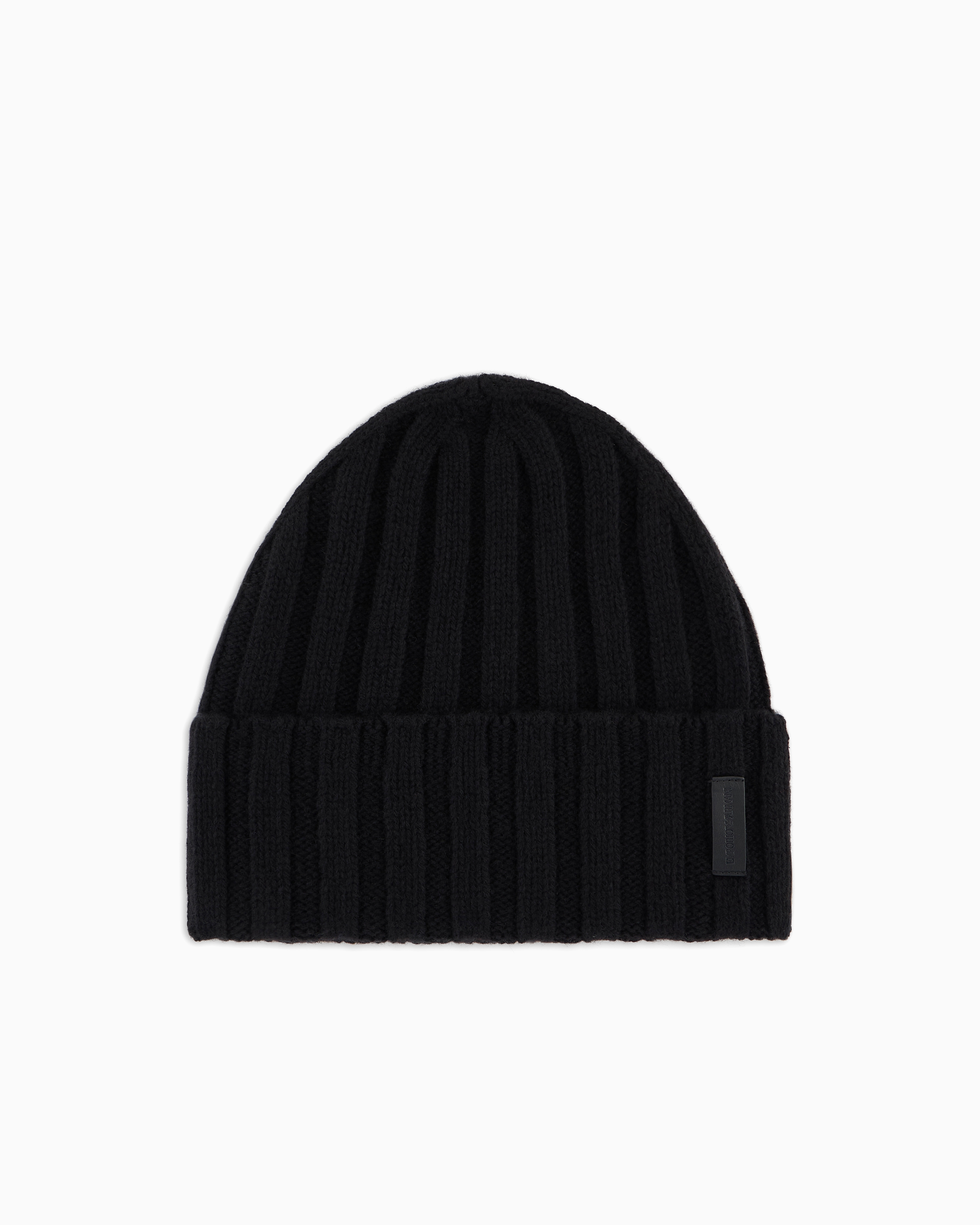 Emporio Armani Black Pure Cashmere, Ribbed Beanie Large