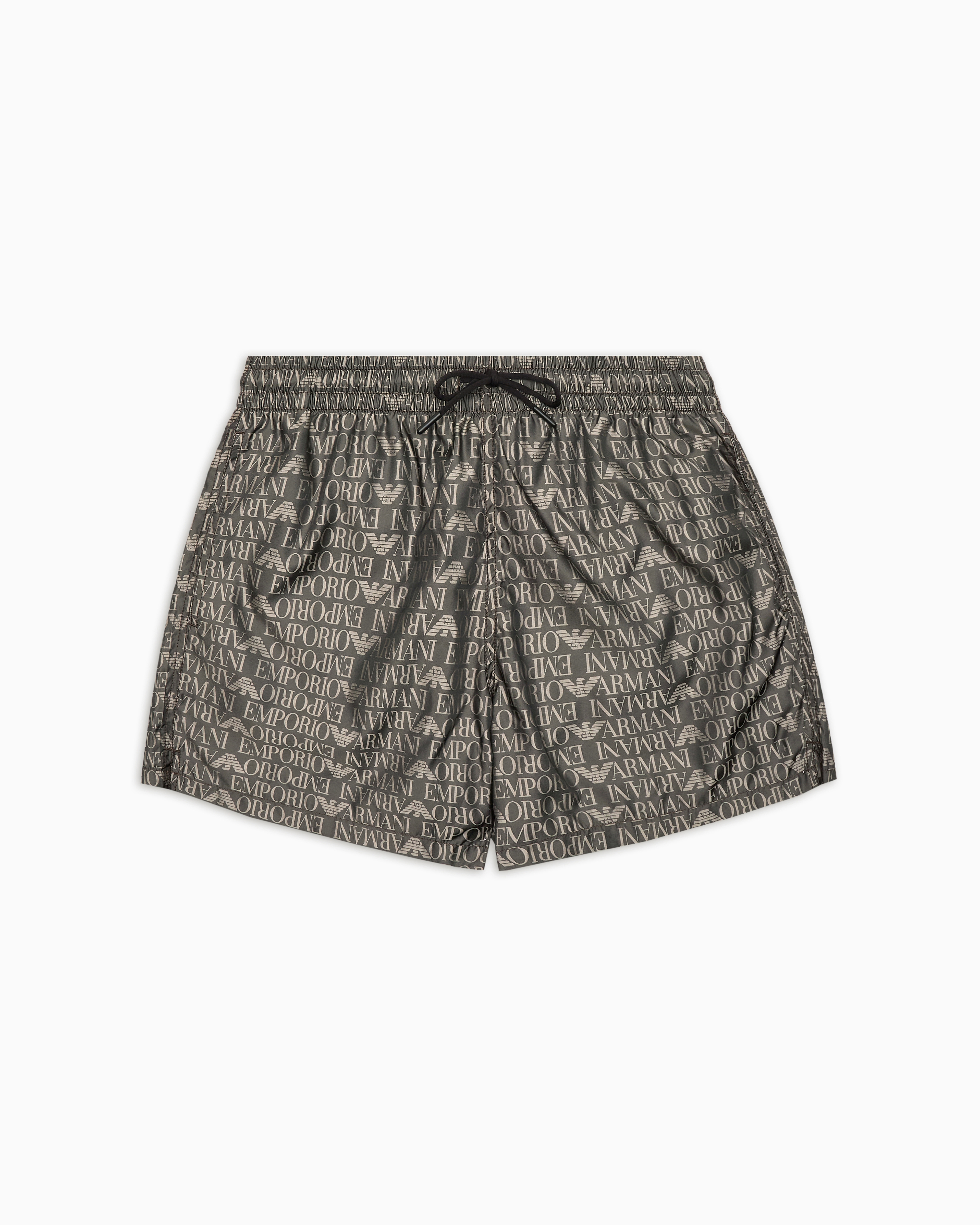 Emporio Armani - Swim shorts with all-over jacquard logo, Man, Black, Size: