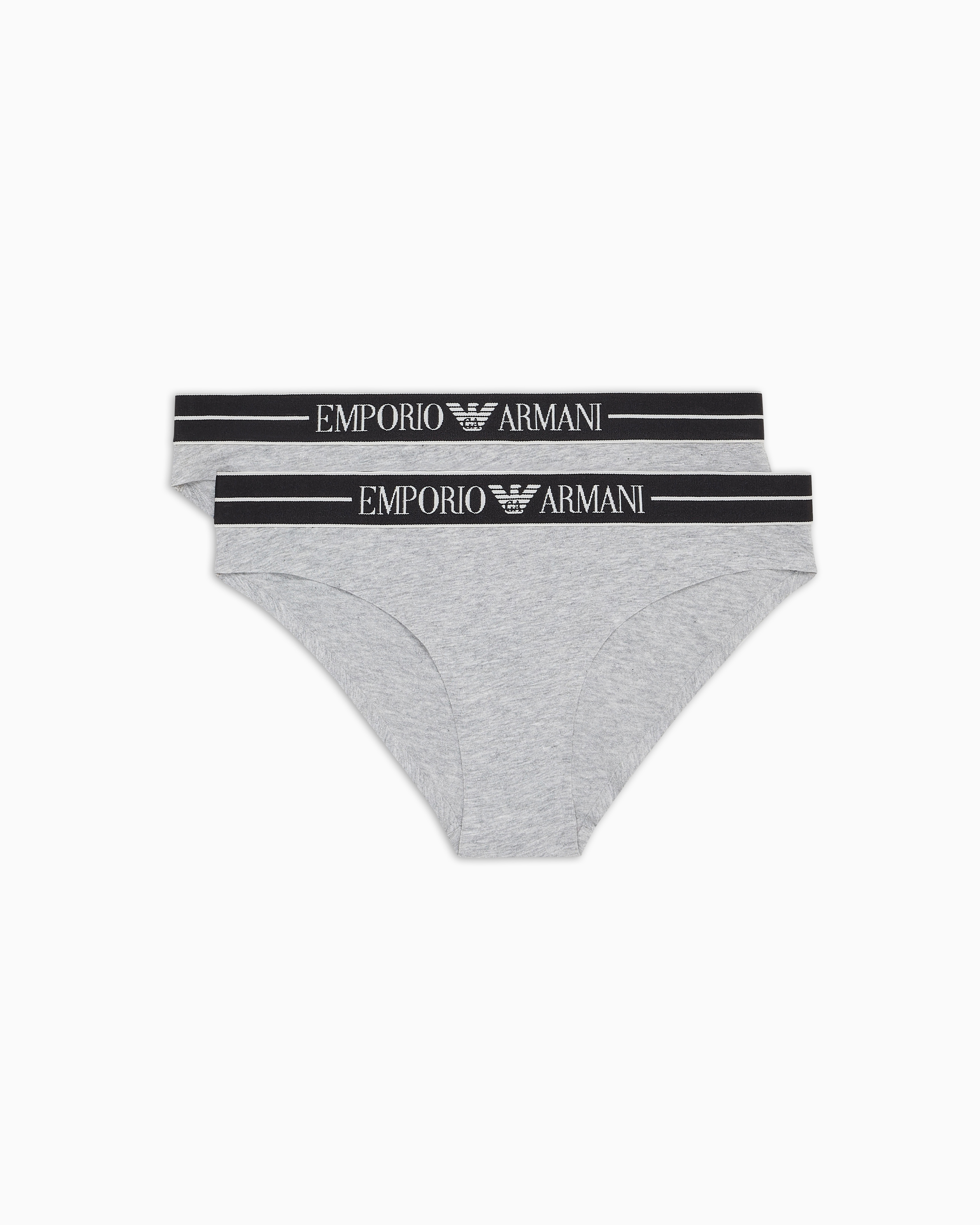 Emporio Armani - Two-pack of ASV organic-cotton briefs with logo waistband, Woman, Grey, Size: