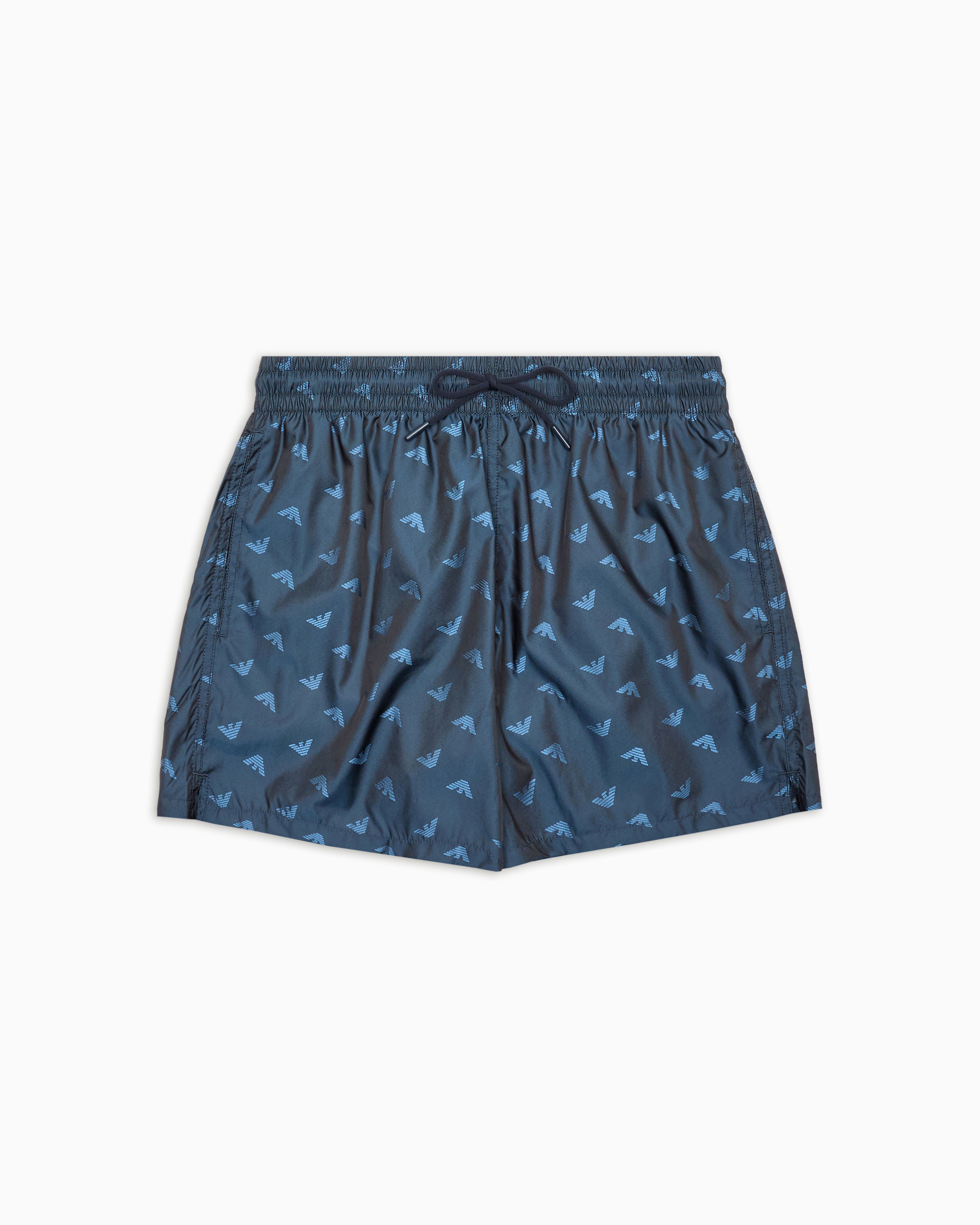 Emporio Armani - Swim shorts with all-over jacquard logo, Man, Blue, Size: