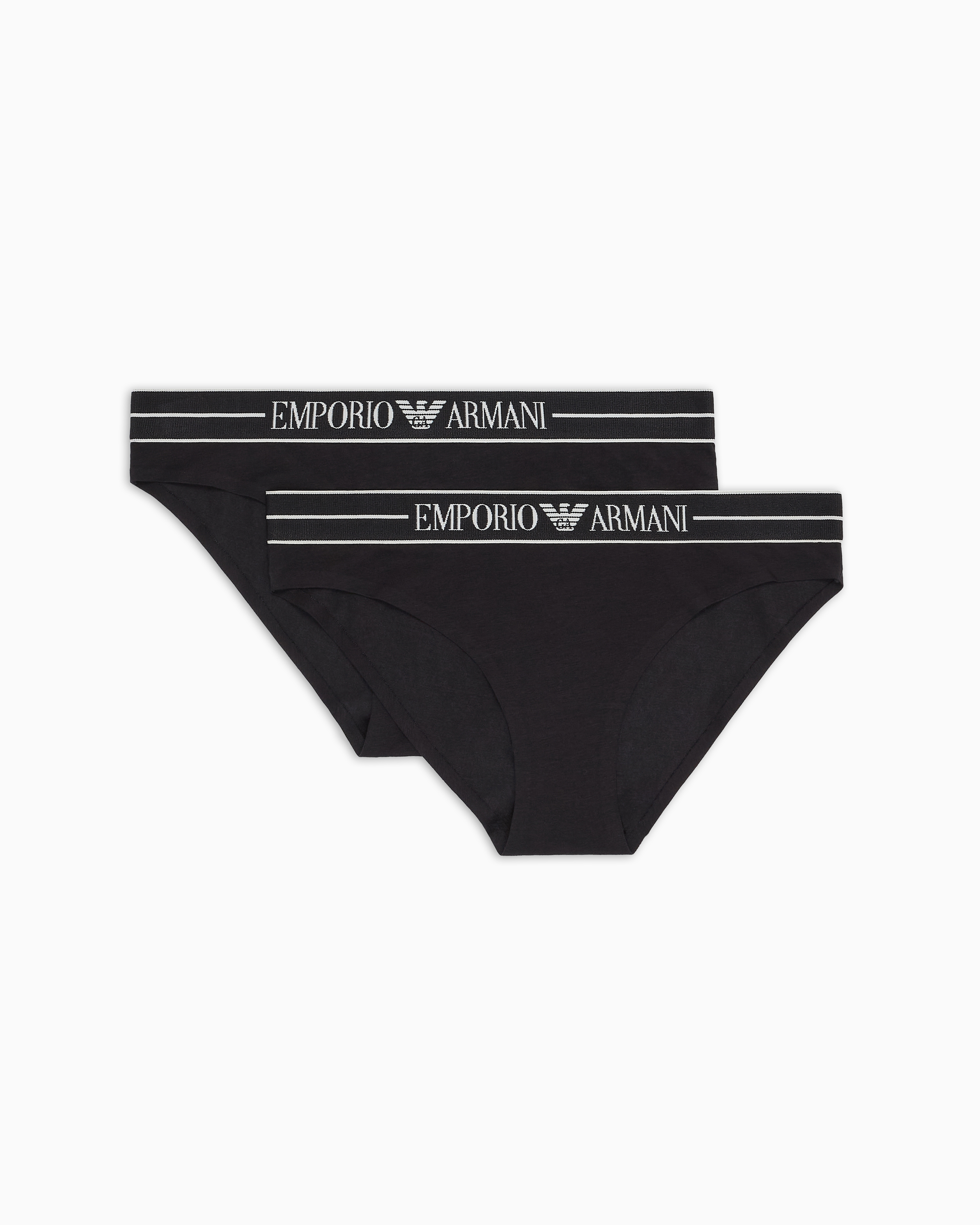 Emporio Armani Two-pack Of Asv Organic-cotton Briefs With Logo Waistband In Black