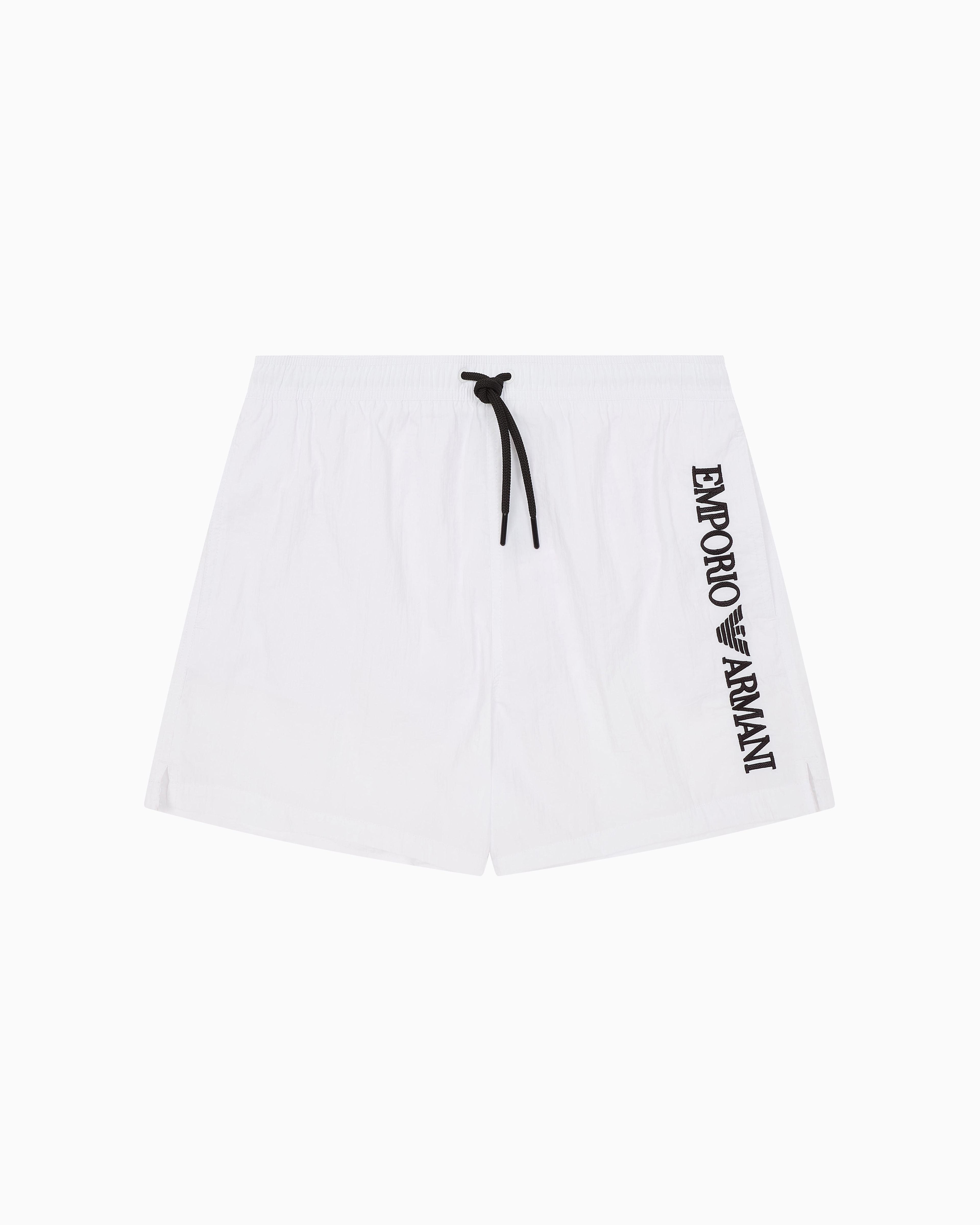 Emporio Armani White Swimsuit Men Swim Shorts With Vertical Logo