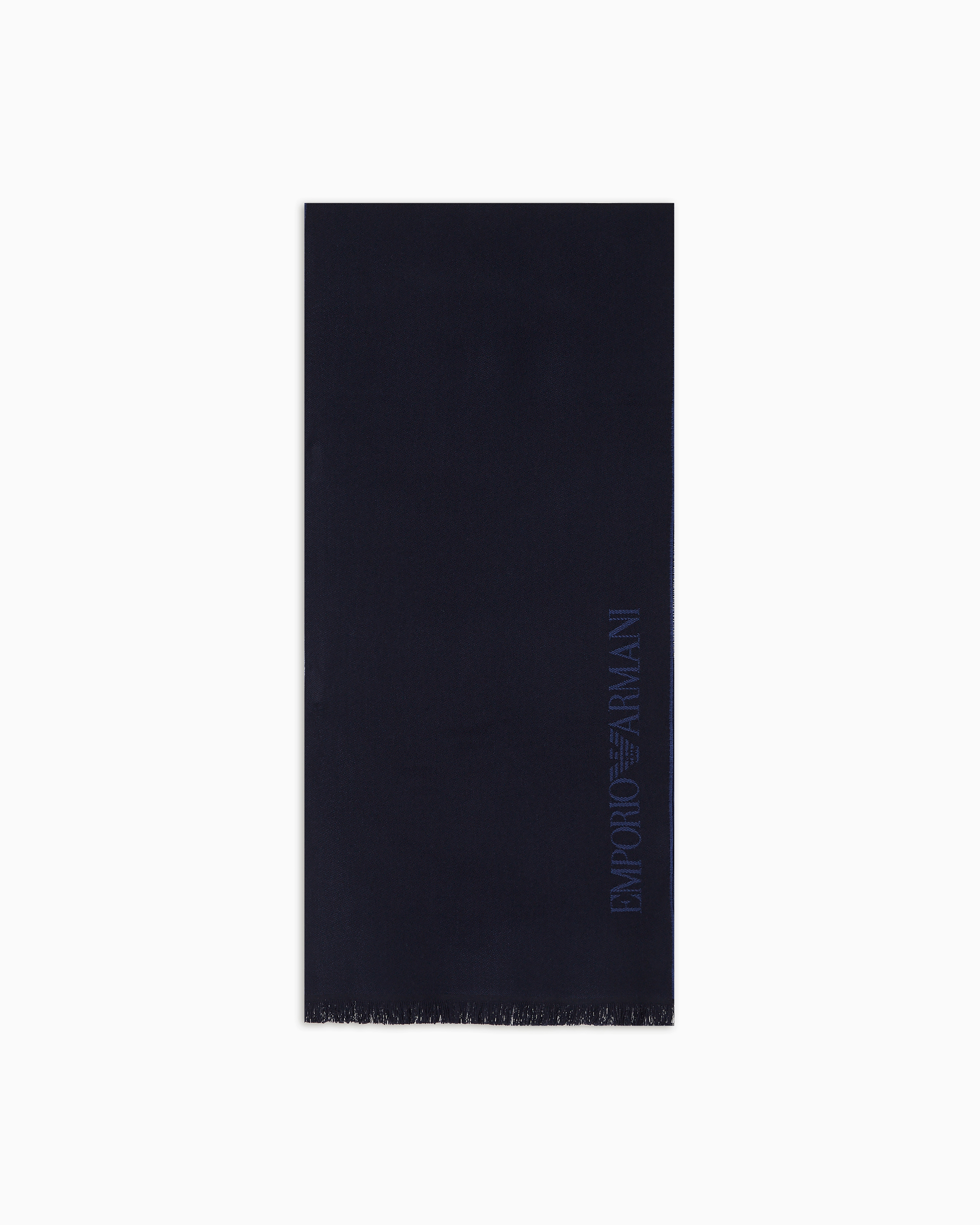 Emporio Armani Navy Blue Wool Scarf With Jacquard Logo Lettering Tu