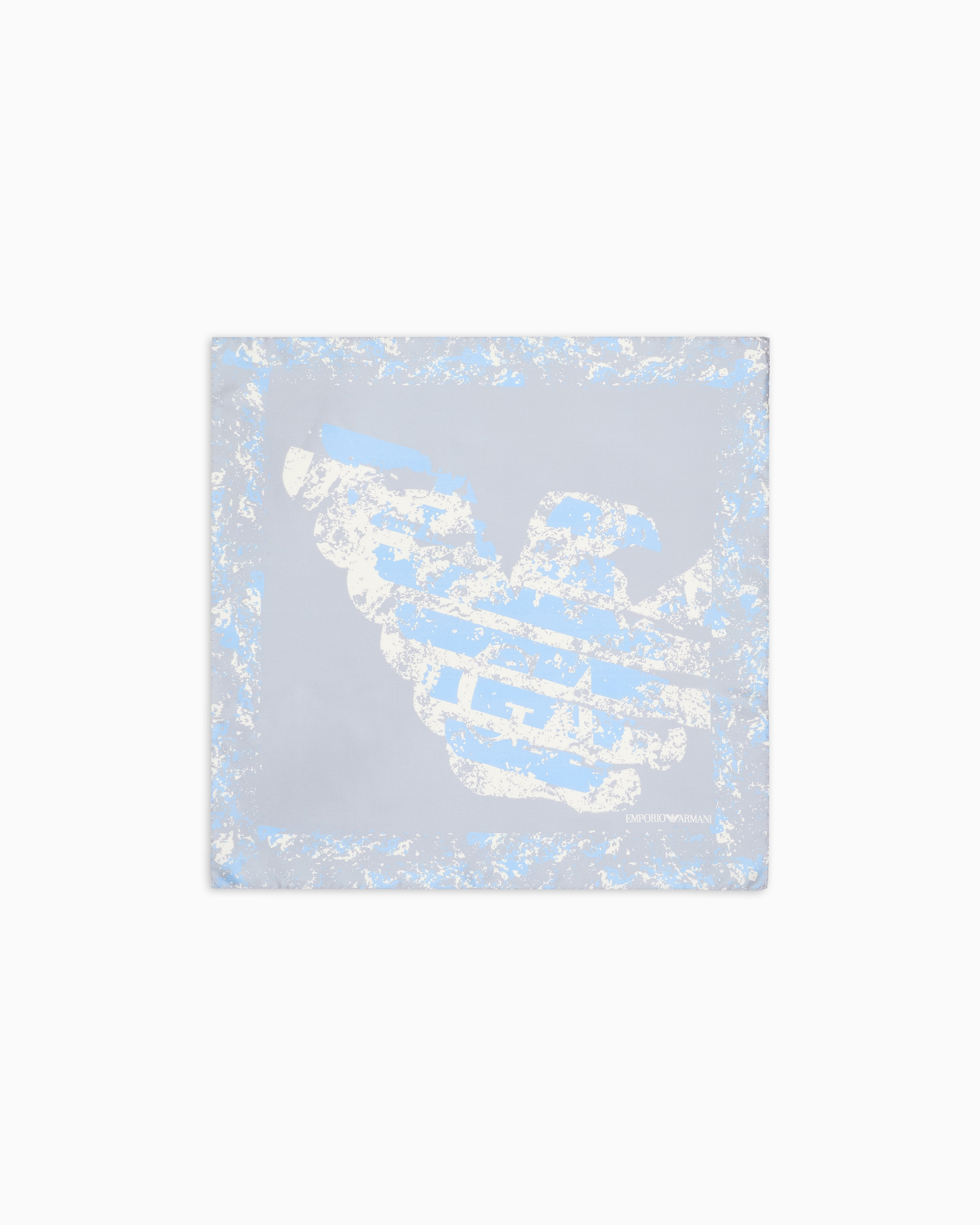 Emporio Armani - Pure silk foulard with logo print , Woman, Grey, Size: TU