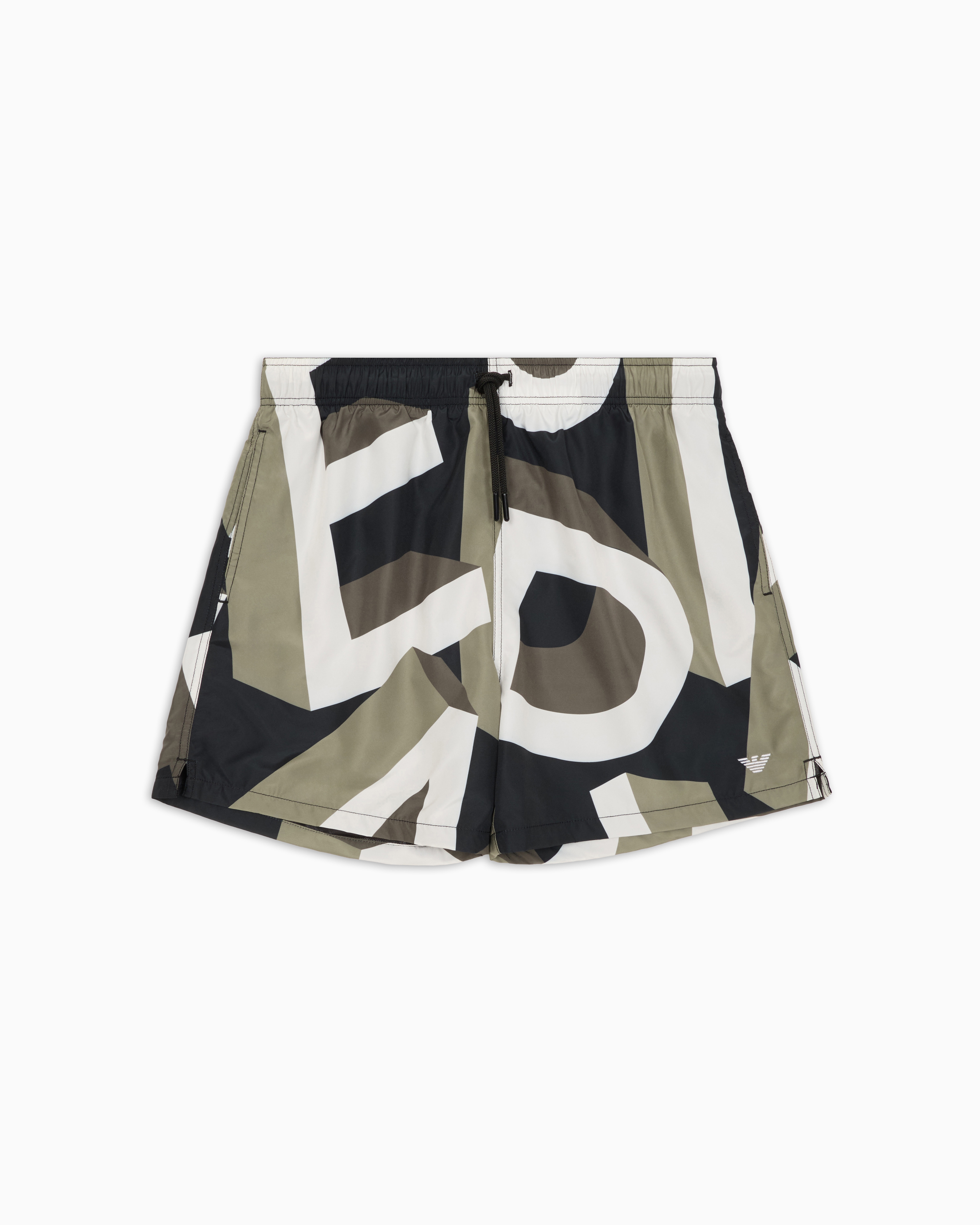 Emporio Armani - Swim shorts with oversized lettering, Man, Black, Size: