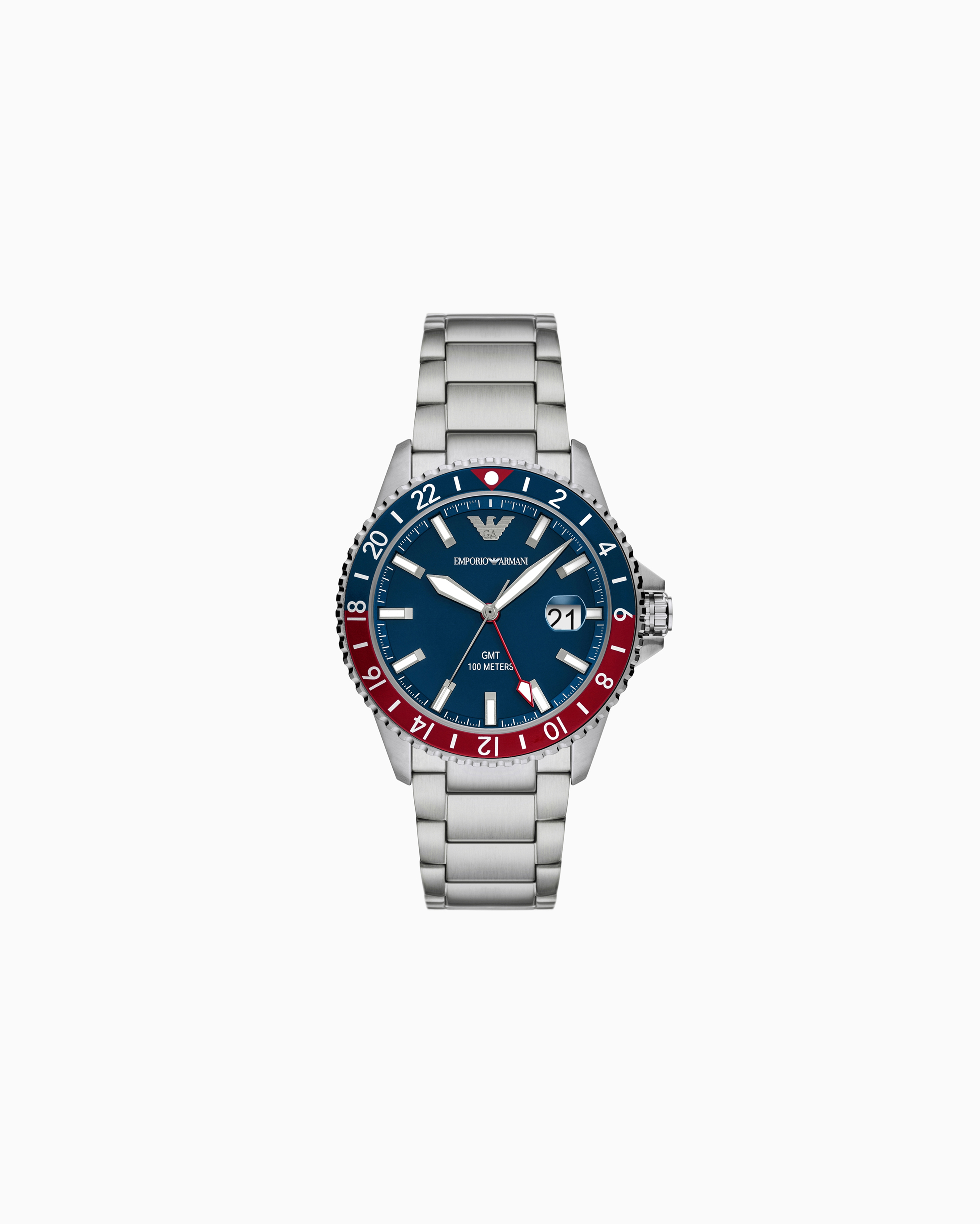 Emporio Armani - World Explorer GMT Dual Time Stainless Steel Watch, Man, Multicoloured, Size: TU