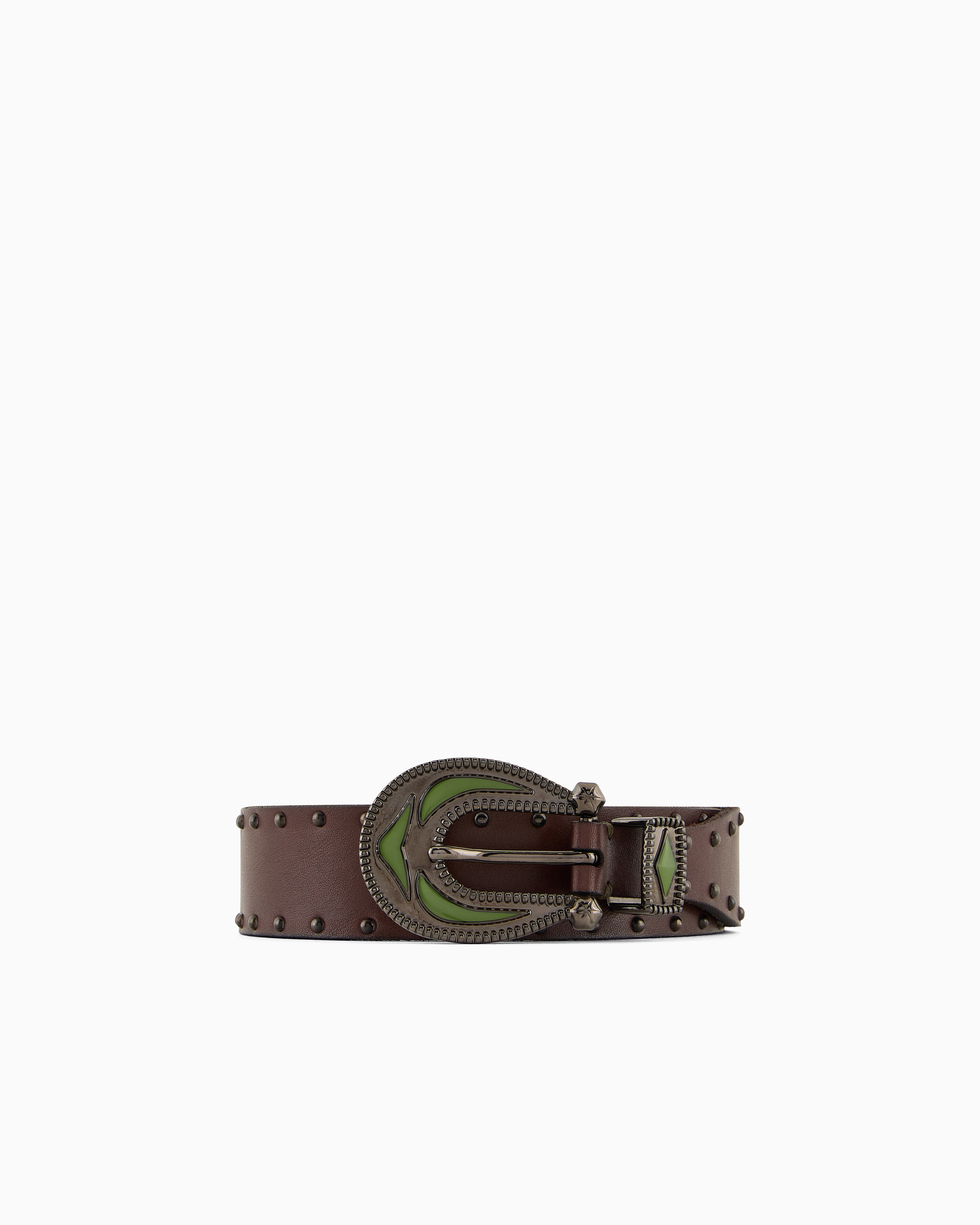 Emporio Armani - Leather belt with metal detail, Man, Brown, Size: