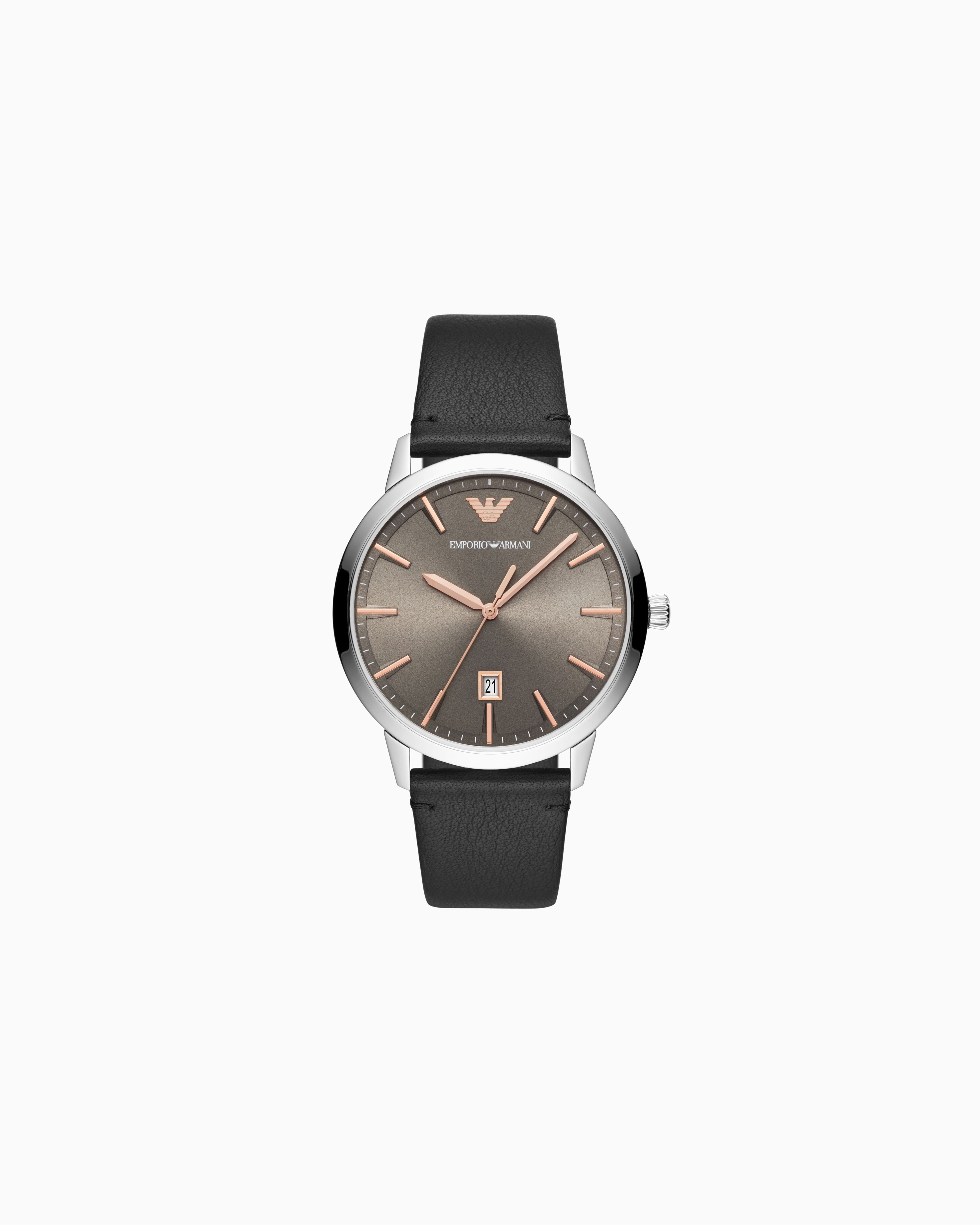Emporio Armani - Montre à trois aiguilles en cuir noir avec date, Man, Multicoloured, Size: TU