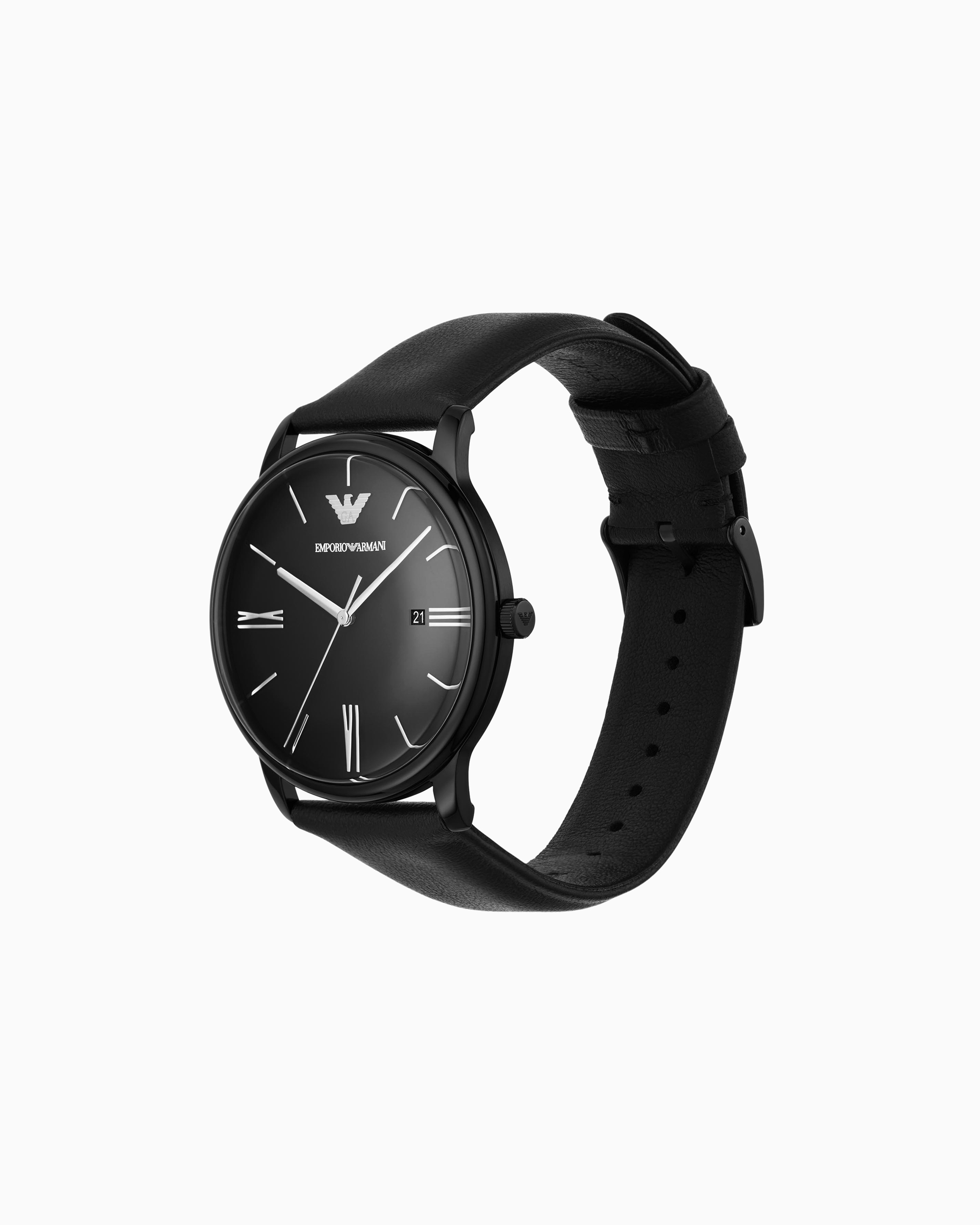 3針デイトウォッチ ブラックレザー | Emporio Armani