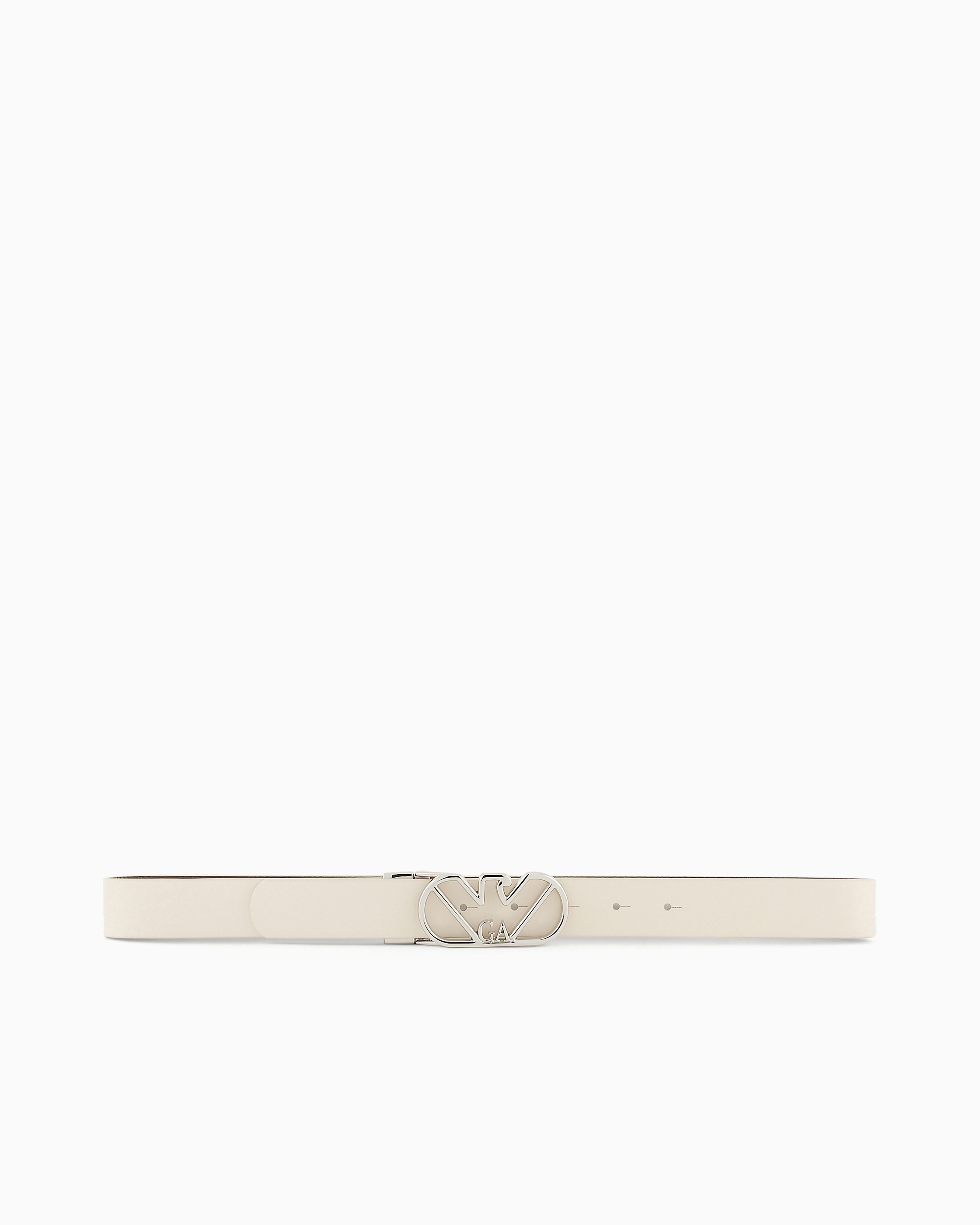 Emporio Armani - Reversible belt in deer-print leather with eagle buckle, Woman, White, Size: 85