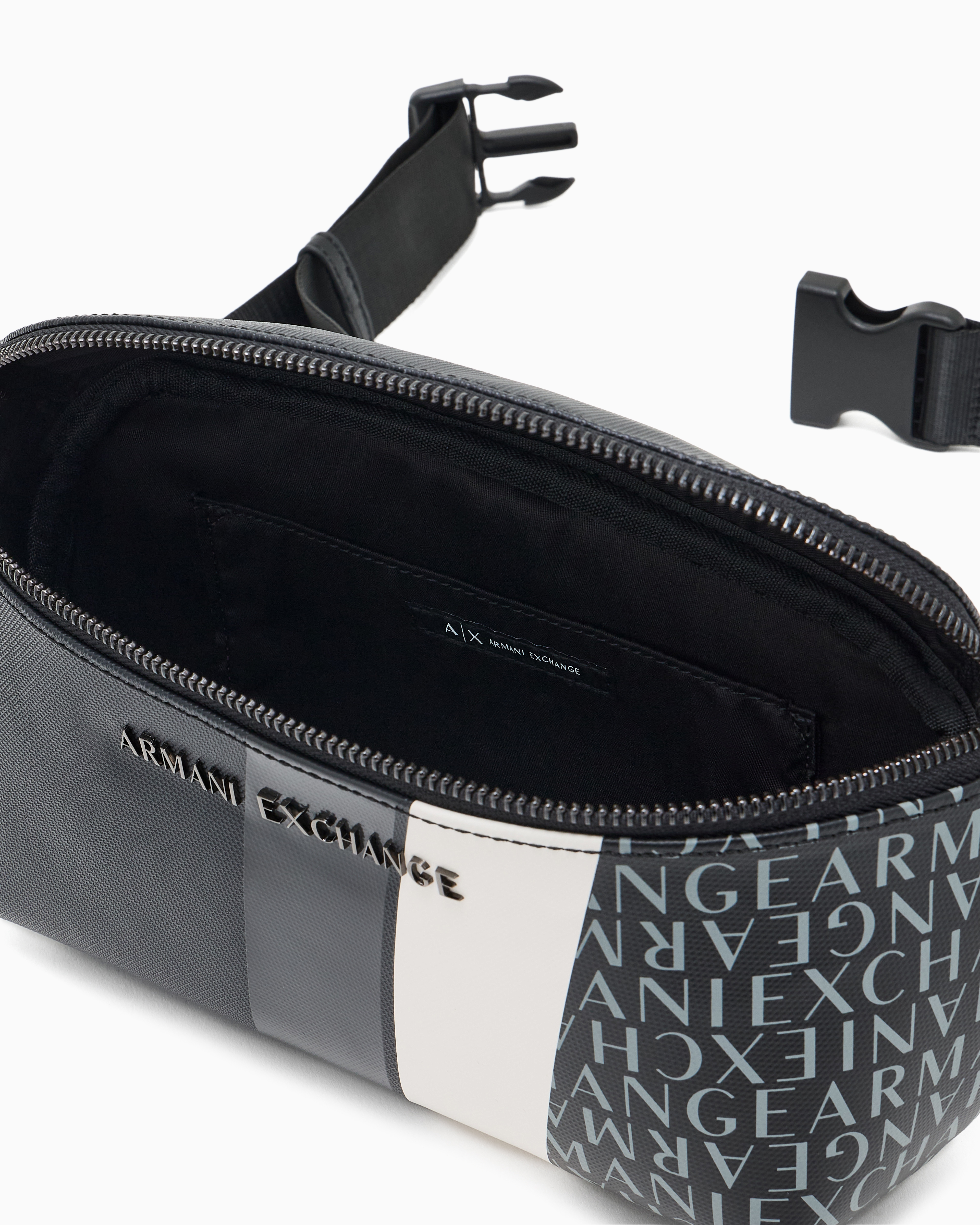 Armani Exchange Monogram And Stripes Bum Bag In Navy_blue