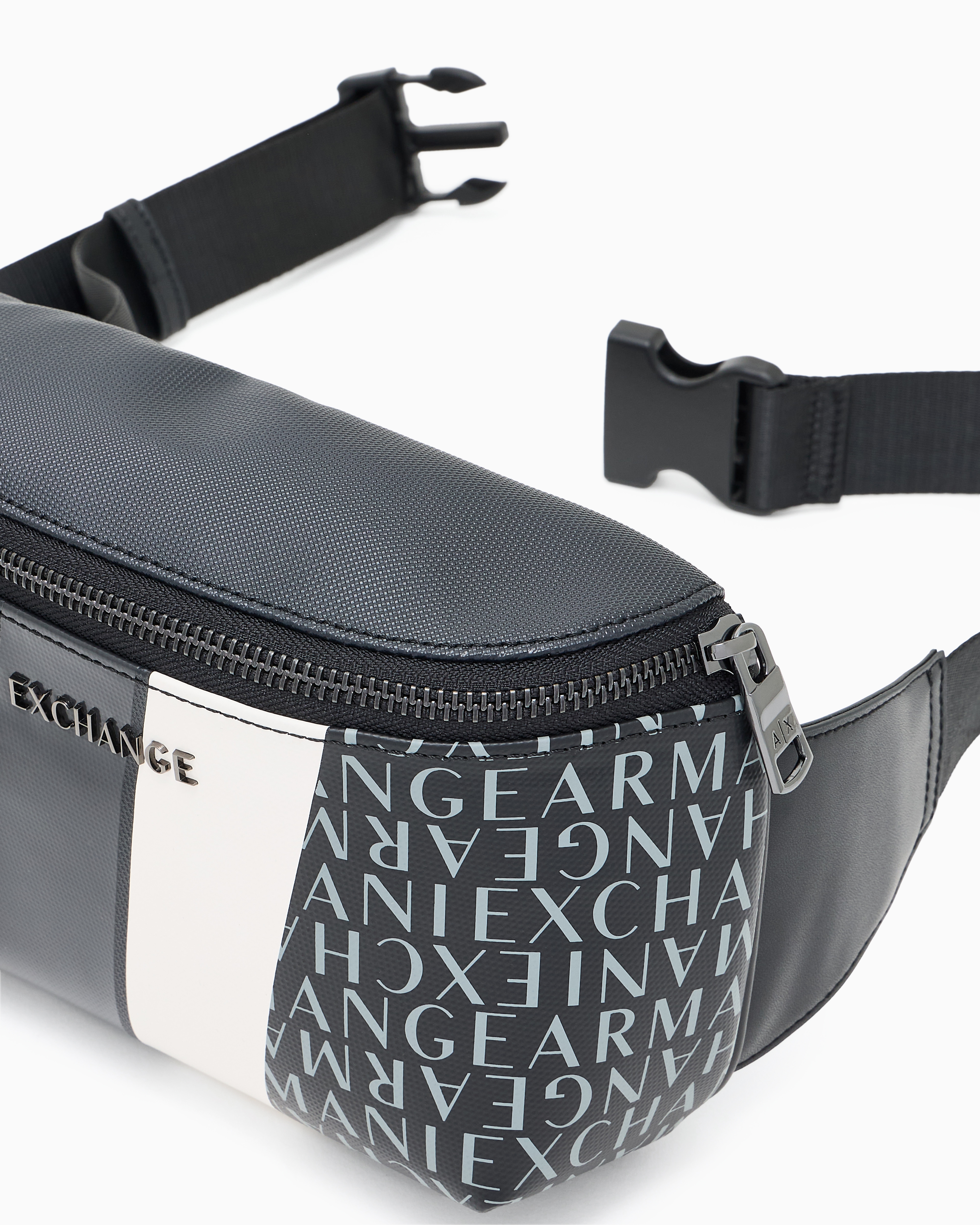 Armani Exchange Monogram And Stripes Bum Bag In Navy_blue