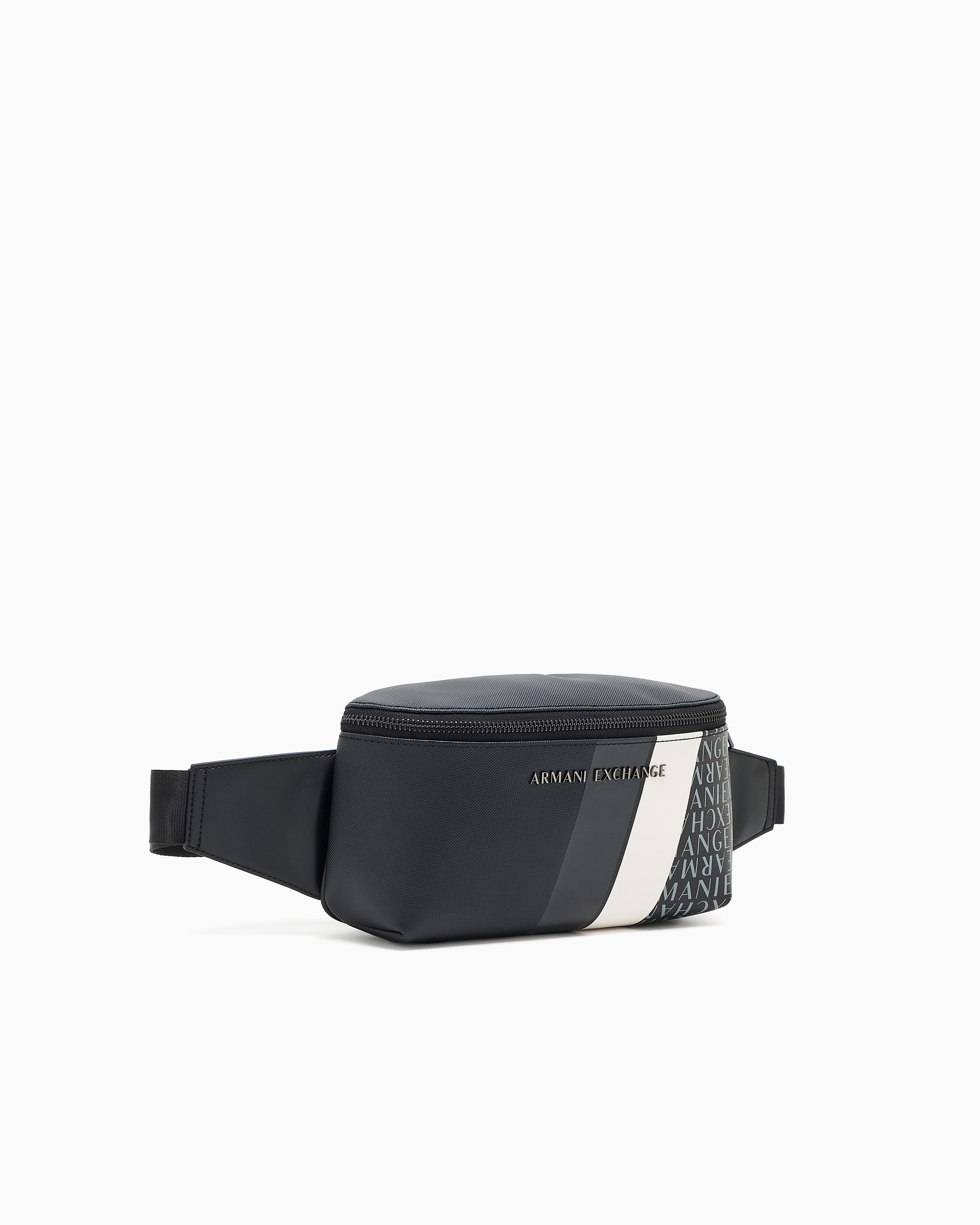 Armani Exchange Monogram And Stripes Bum Bag In Navy_blue